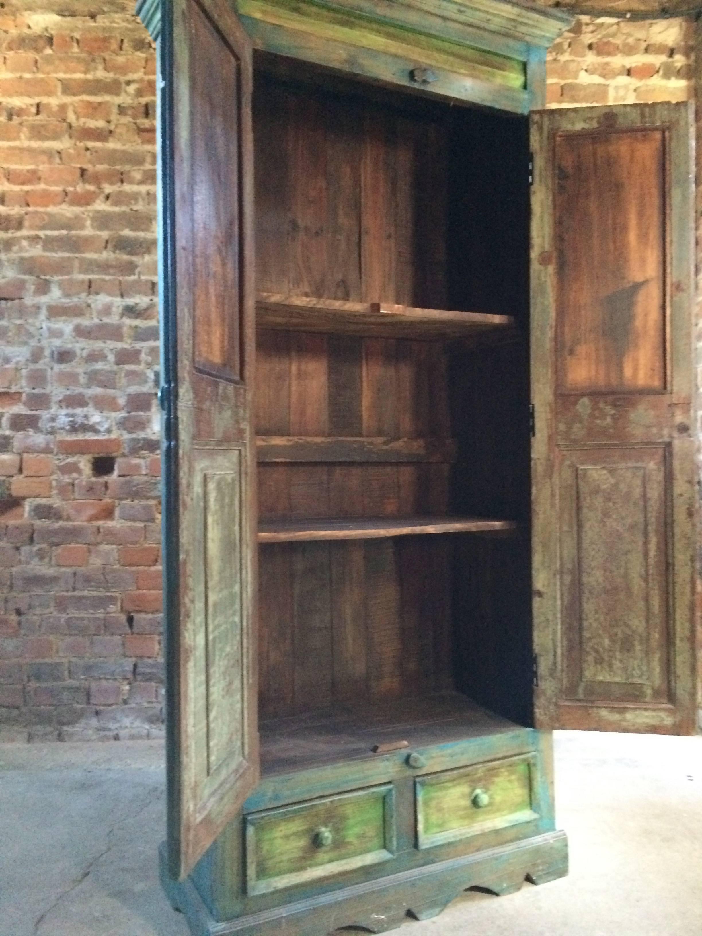 Stunning Wardrobe Cupboard Pantry French Provincial Distressed Blue and Green In Distressed Condition In Longdon, Tewkesbury