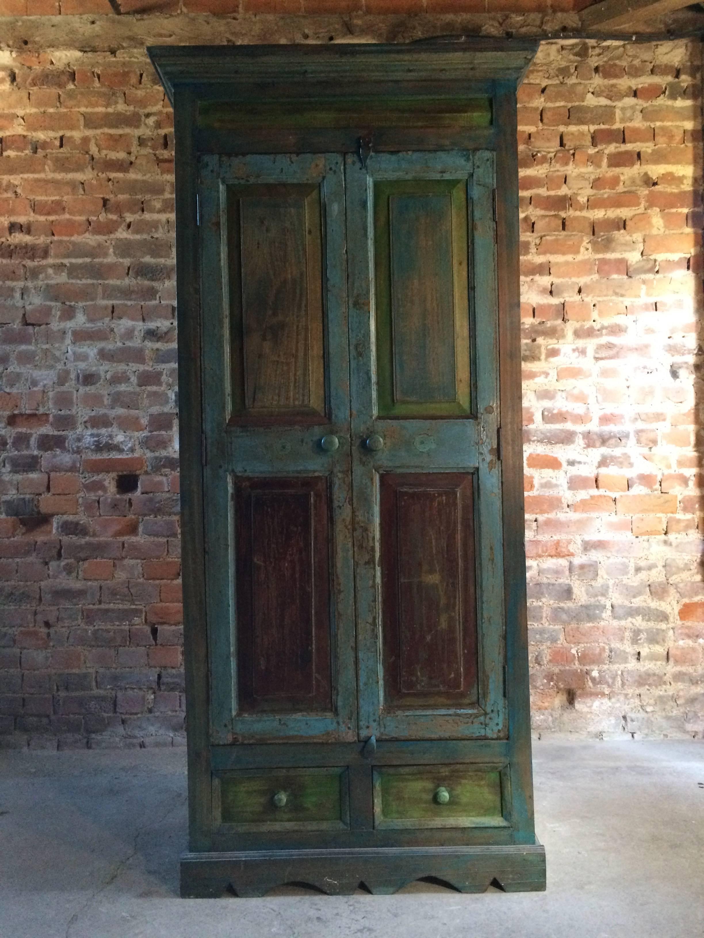 Teak Stunning Wardrobe Cupboard Pantry French Provincial Distressed Blue and Green