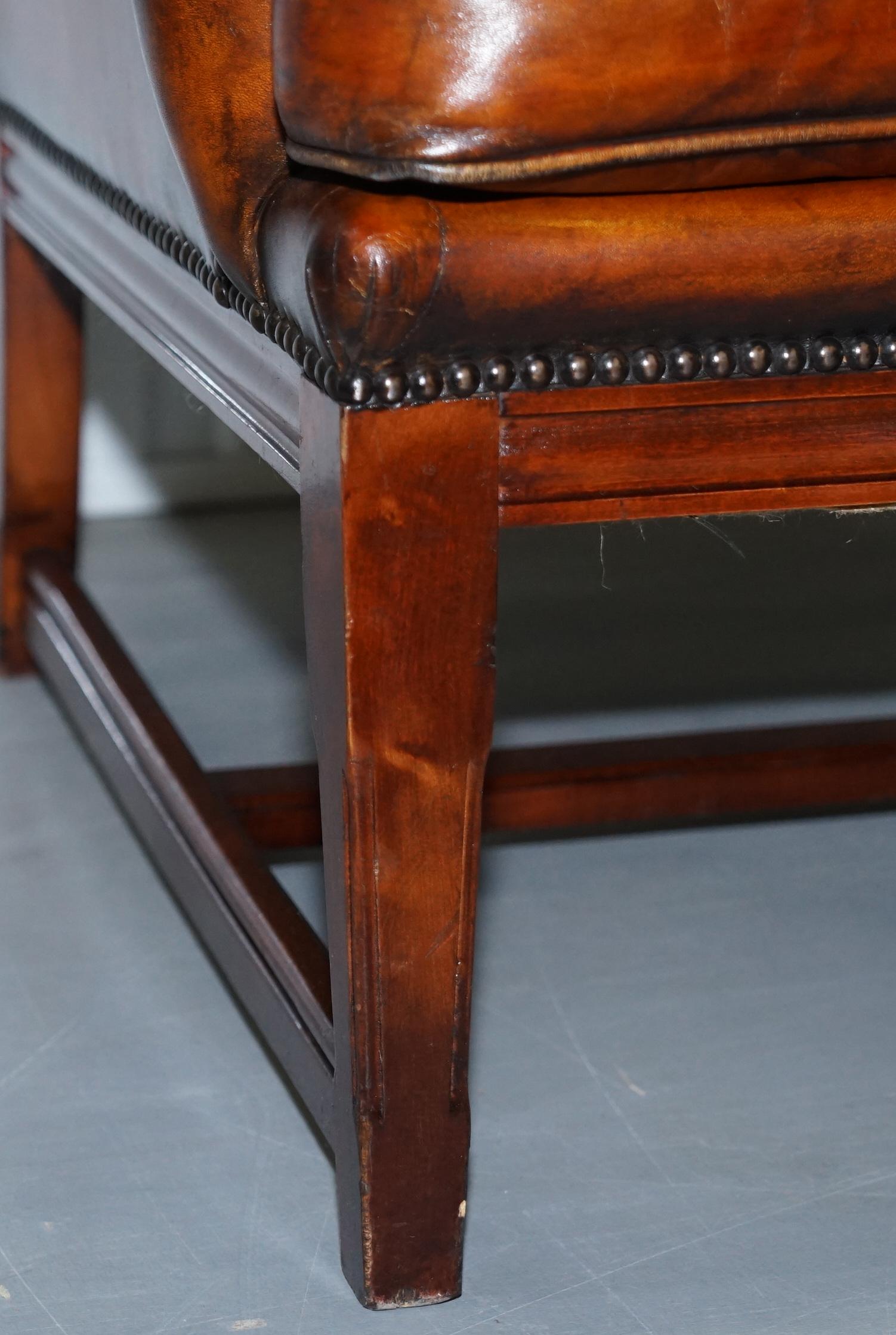 Stunning Whisky Brown Leather Chesterfield Wingback Armchair Feather Cushion 5