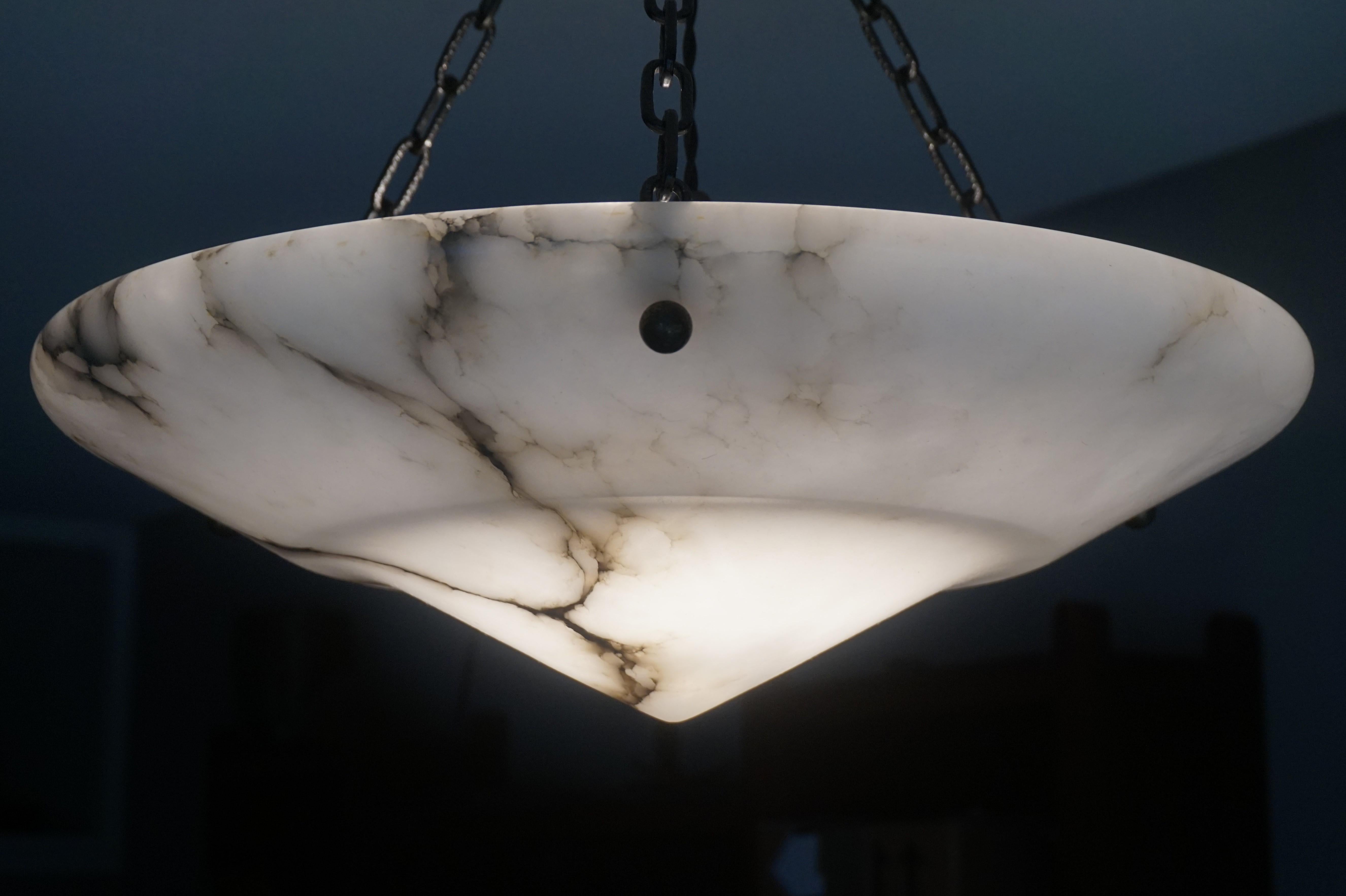 Stunning White Alabaster and Black Veins Art Deco Chandelier / Pendant ca 1920 3