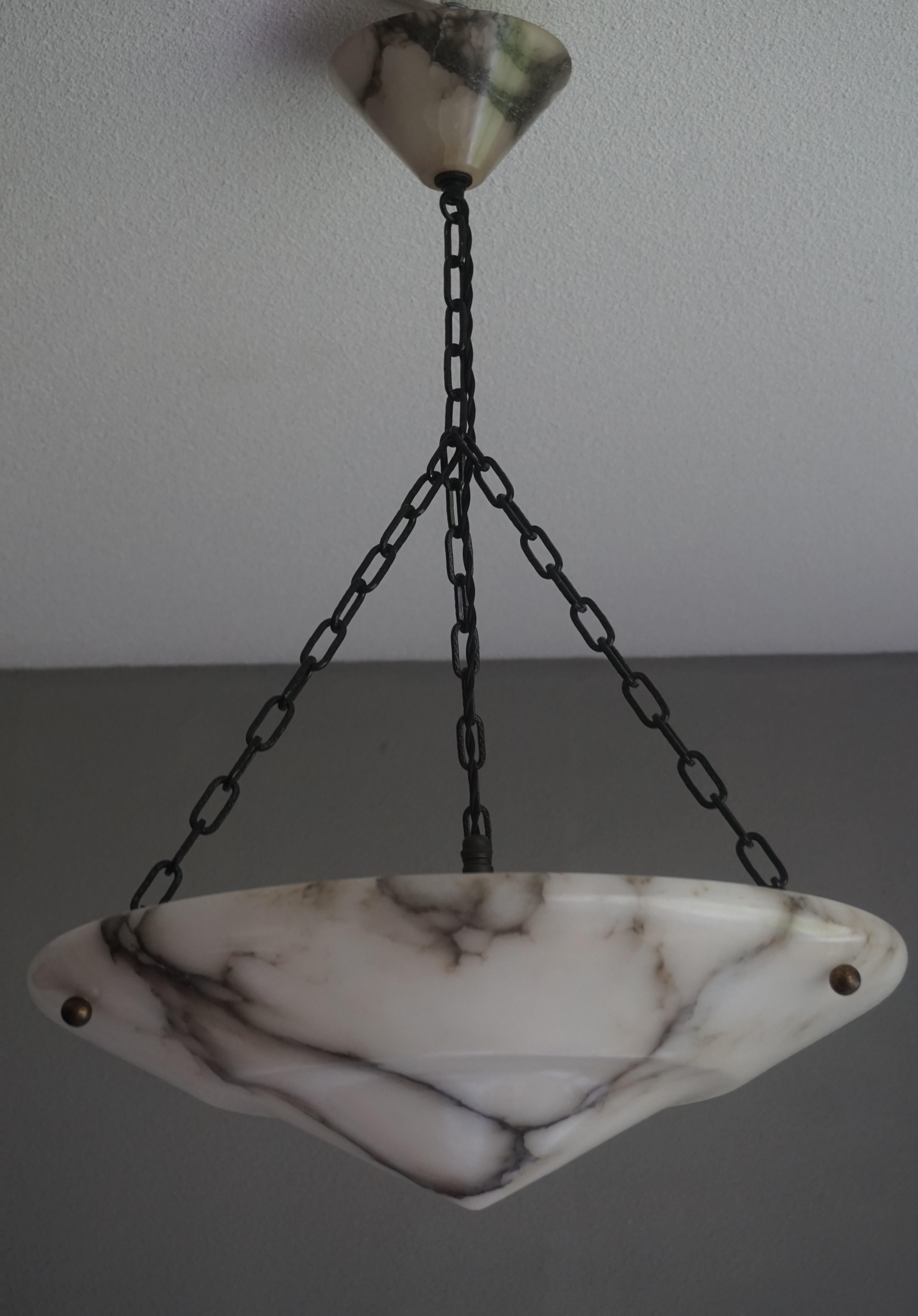 Stunning White Alabaster and Black Veins Art Deco Chandelier / Pendant ca 1920 1