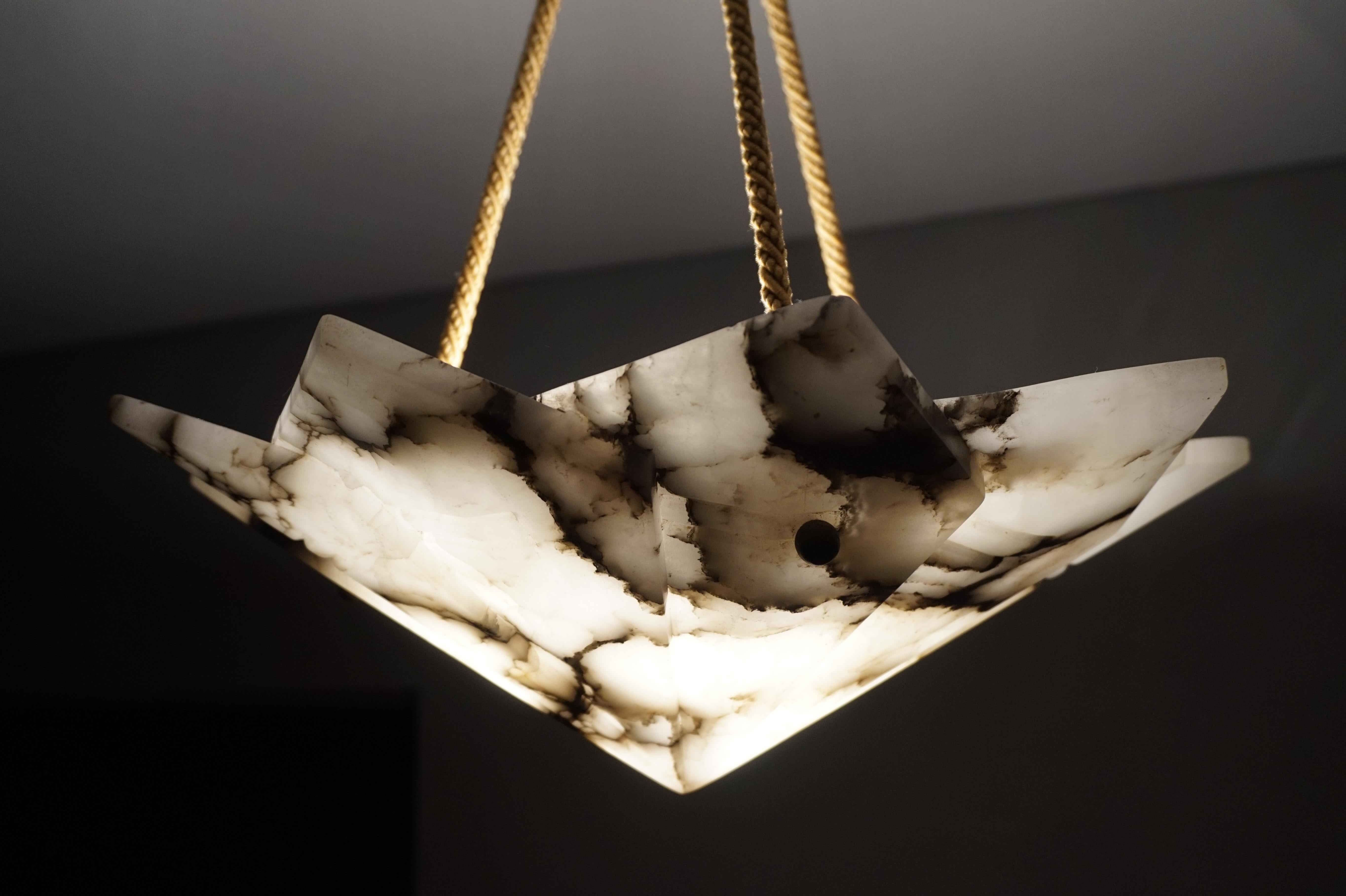 Stunning White & Black Veins Alabaster French Art Deco Pendant / Light Fixture 12