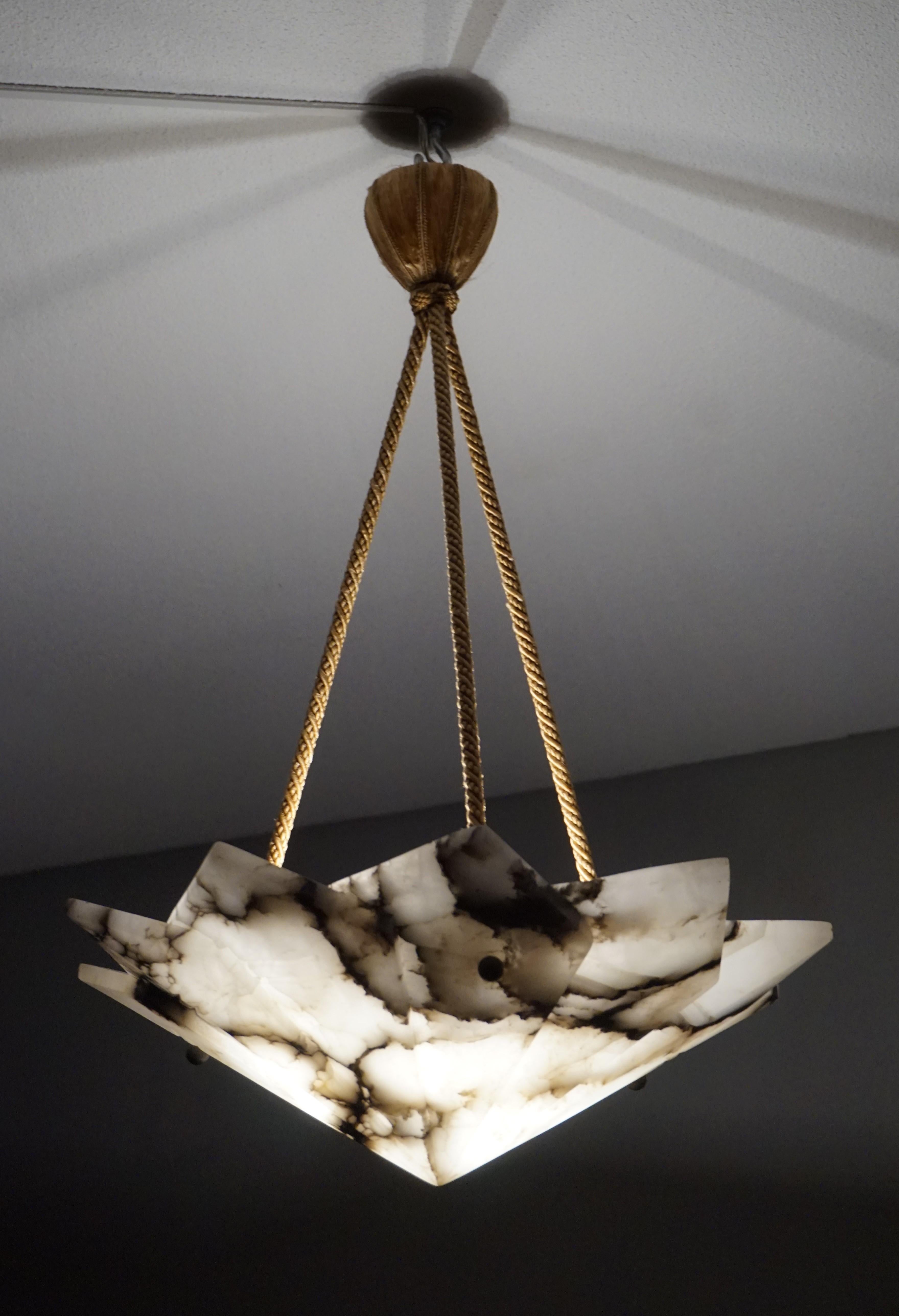 Stunning White & Black Veins Alabaster French Art Deco Pendant / Light Fixture 13