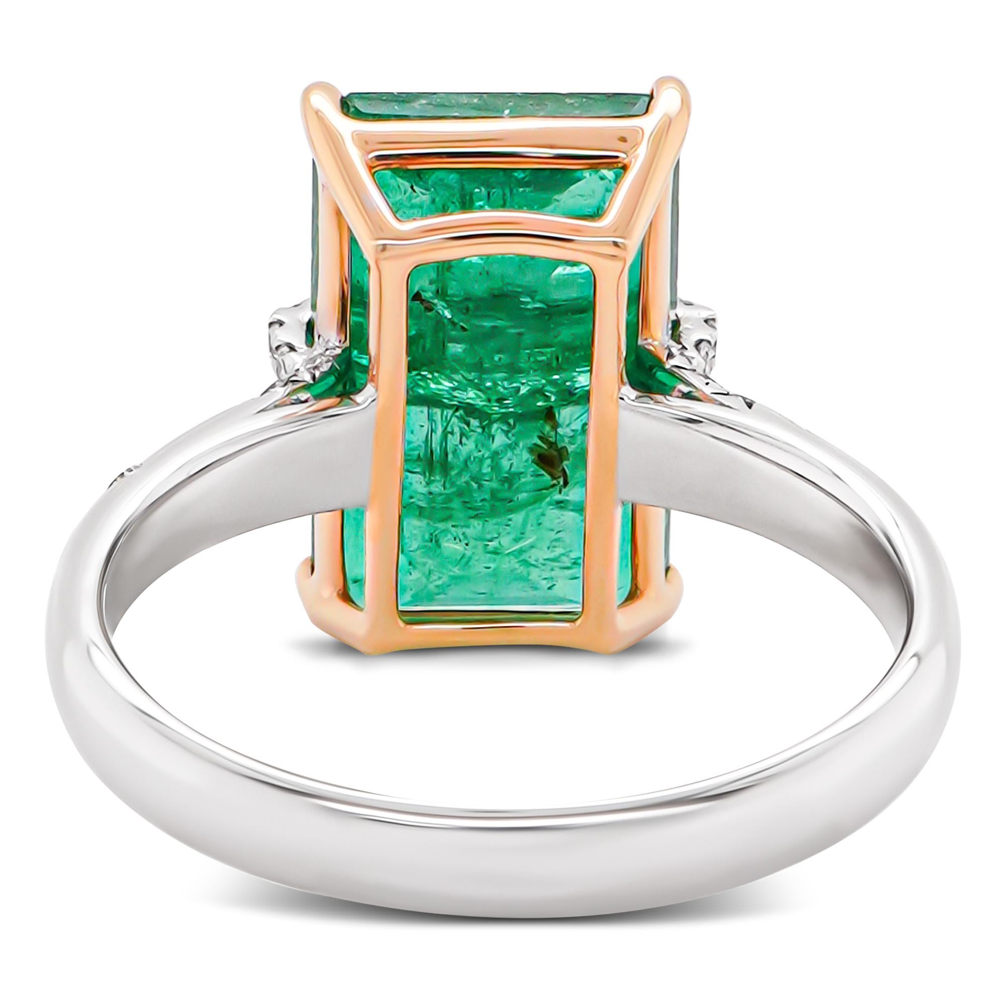 Art Nouveau Stunning White Diamond On 4.28 Carat Emerald ''Like A Crown'' 18K Ring For Sale
