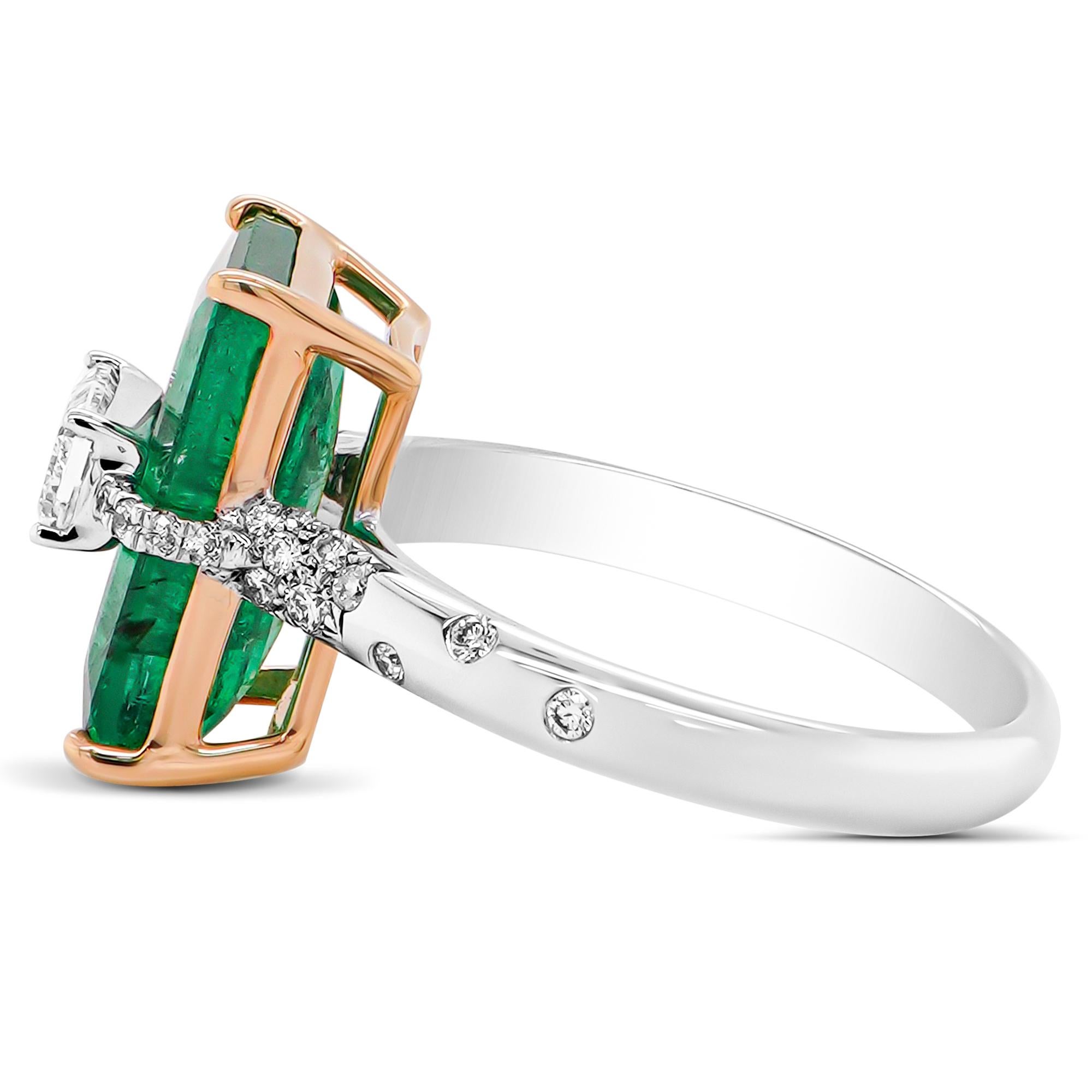 Emerald Cut Stunning White Diamond On 4.28 Carat Emerald ''Like A Crown'' 18K Ring For Sale