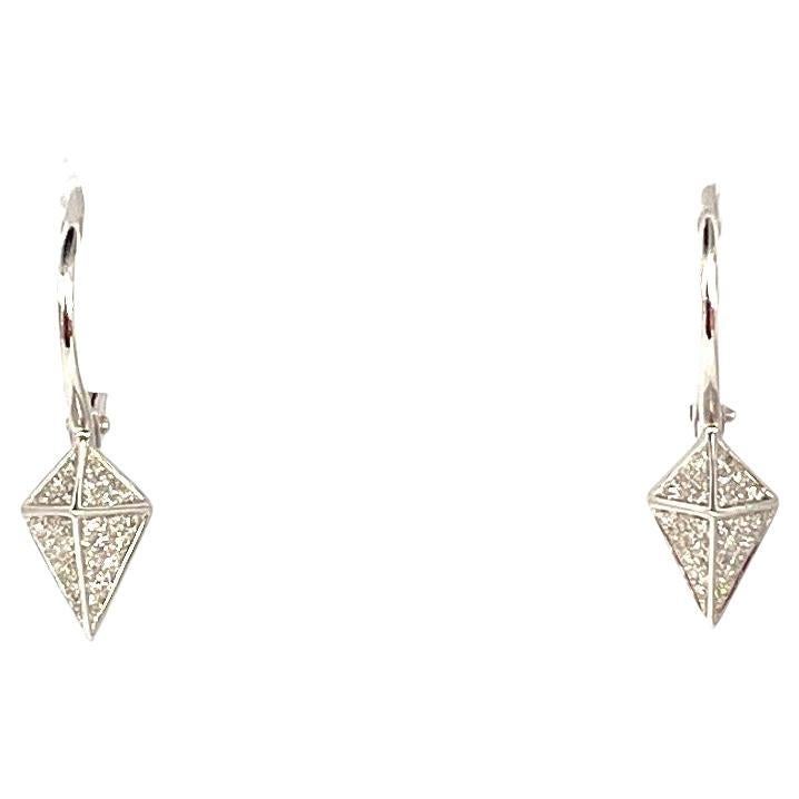 Stunning White Gold Triangle Diamond Drop Earrings For Sale