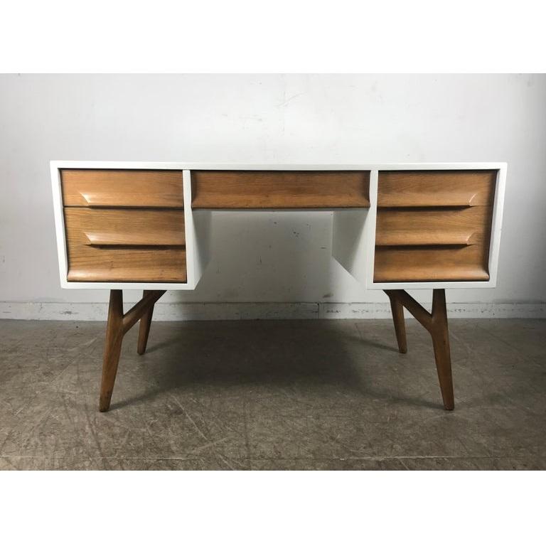 Lacquered Stunning White Lacquer and Oak Desk by Jack Van der Molen for Jamestown Lounge