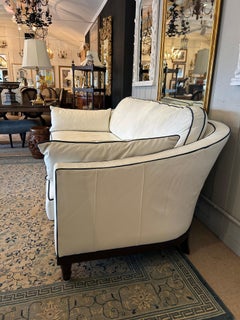 Stunning White Leather Sofa with Navy Blue Piping by Vanguard