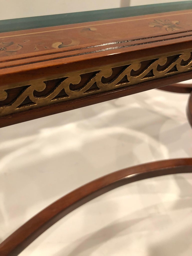 Stunning Adam Style Paint Decorated Wood and Glass Coffee Table For Sale at 1stDibs