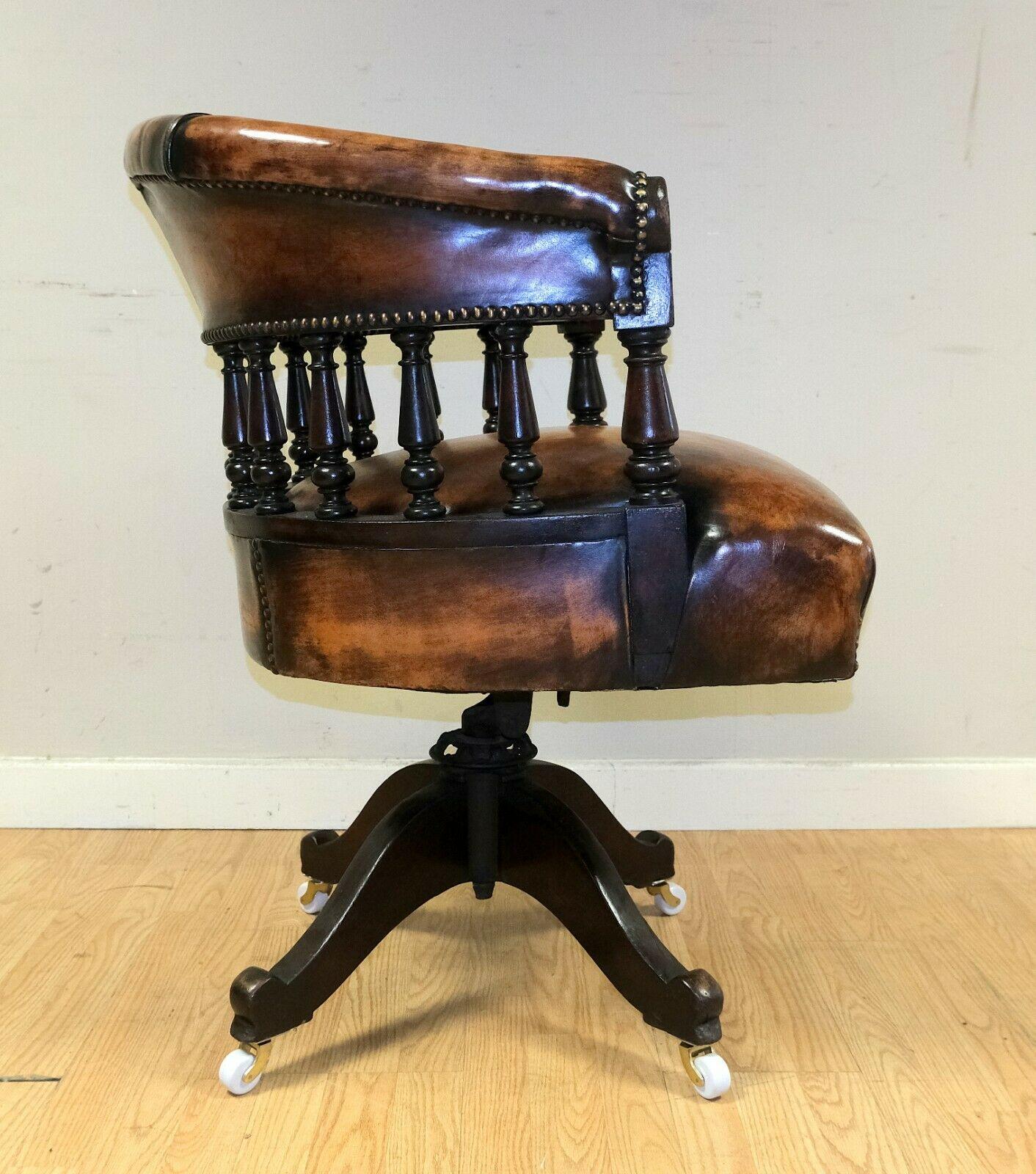Late 19th Century Stunning William iv Hardwood & Hand Dyed Leather Captain Swivel Armchair