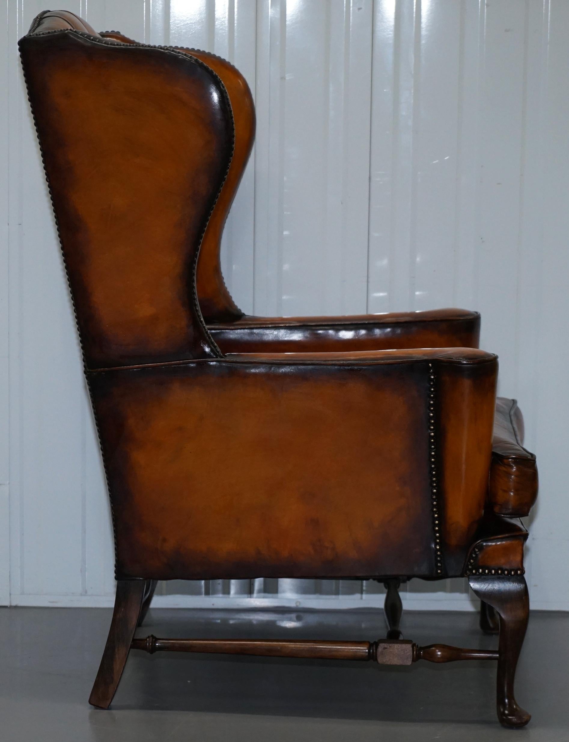 Stunning William Morris Whisky Brown Leather Chesterfield Wingback Armchair 3