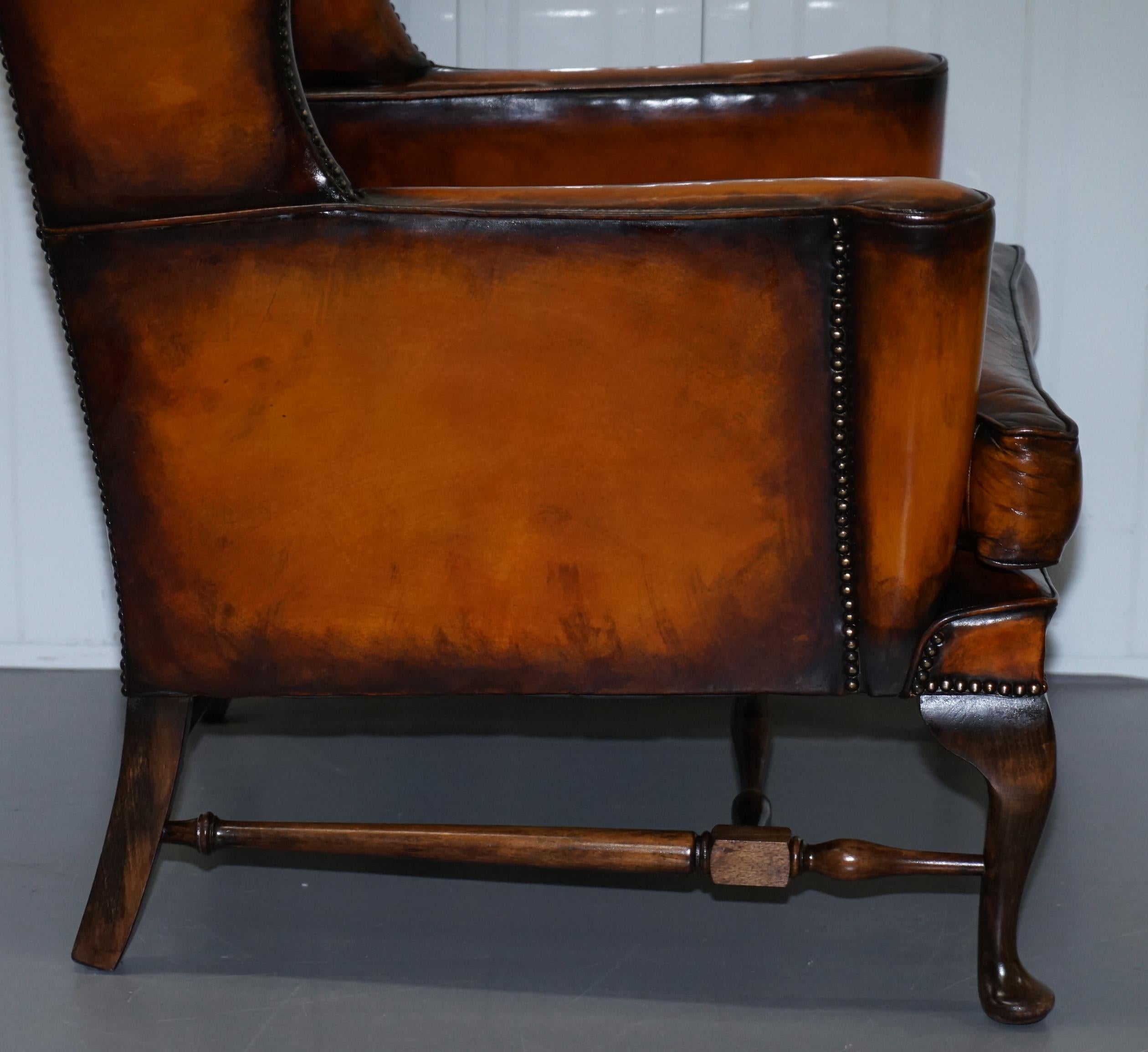 Stunning William Morris Whisky Brown Leather Chesterfield Wingback Armchair 4