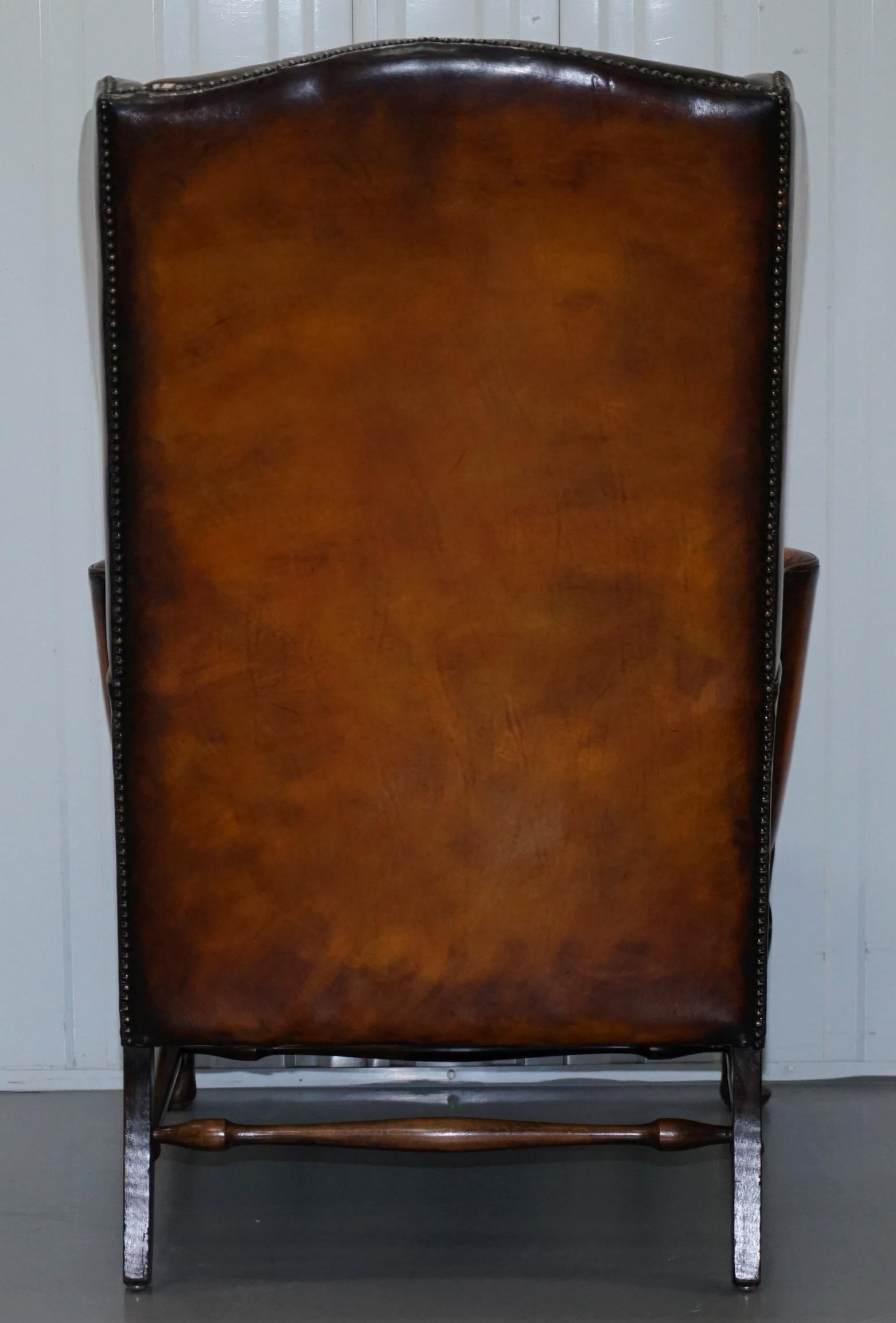 Stunning William Morris Whisky Brown Leather Chesterfield Wingback Armchair 6