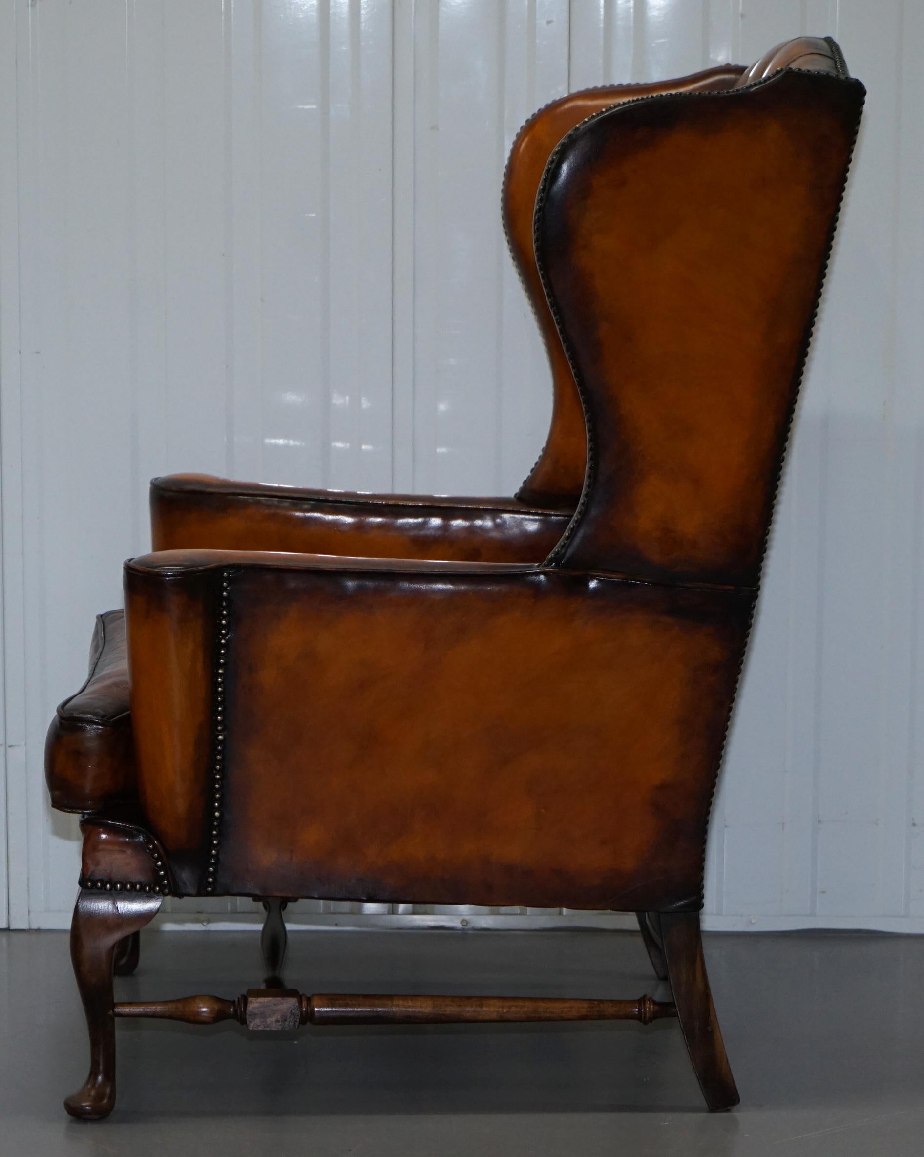Stunning William Morris Whisky Brown Leather Chesterfield Wingback Armchair 8