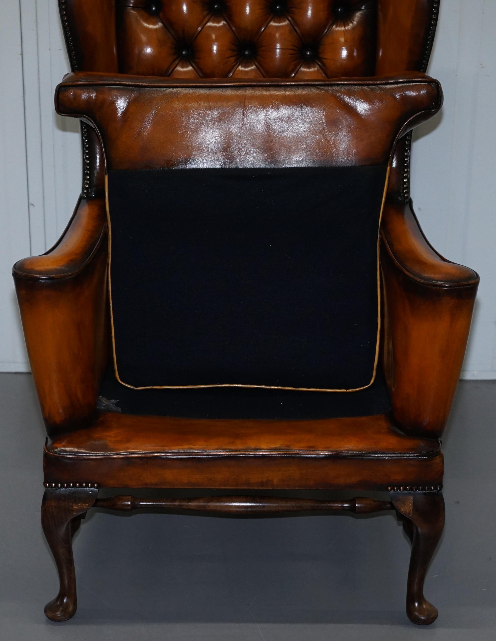 Stunning William Morris Whisky Brown Leather Chesterfield Wingback Armchair 11