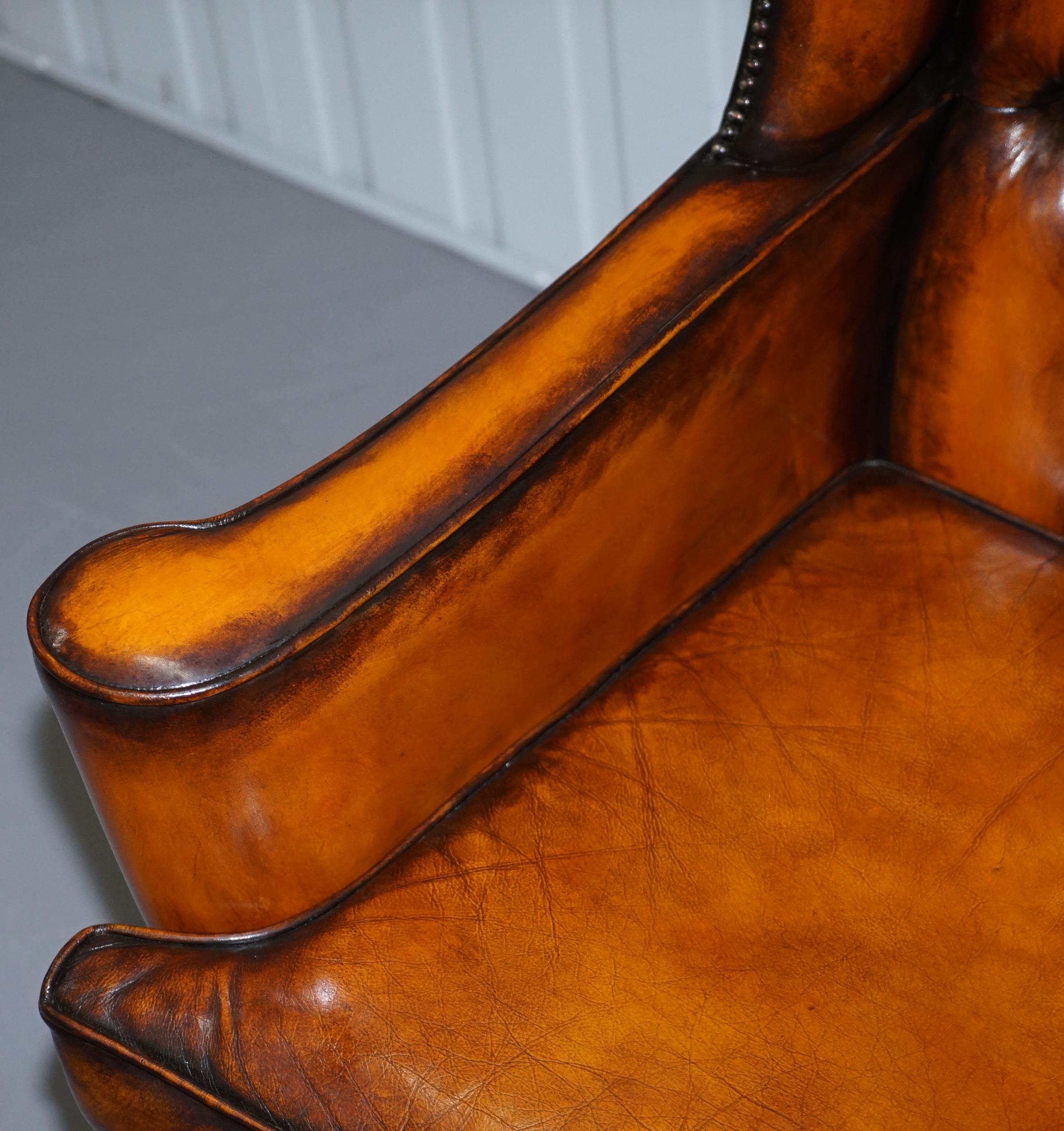 Hand-Crafted Stunning William Morris Whisky Brown Leather Chesterfield Wingback Armchair
