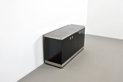 Stunning Willy Rizzo Bar / Sideboard in Black and Stainless Steel, Italy, 1969