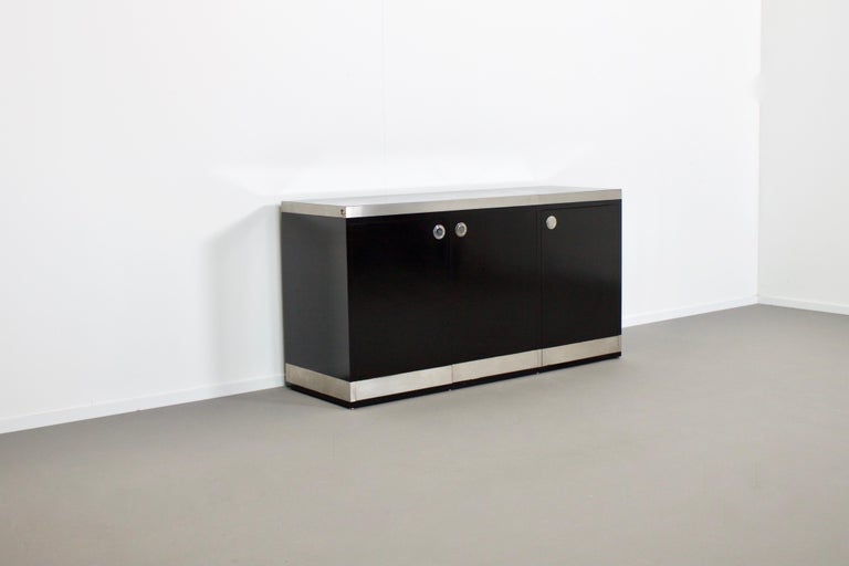 Italian Stunning Willy Rizzo Bar / Sideboard in Black and Stainless Steel, Italy, 1969 For Sale