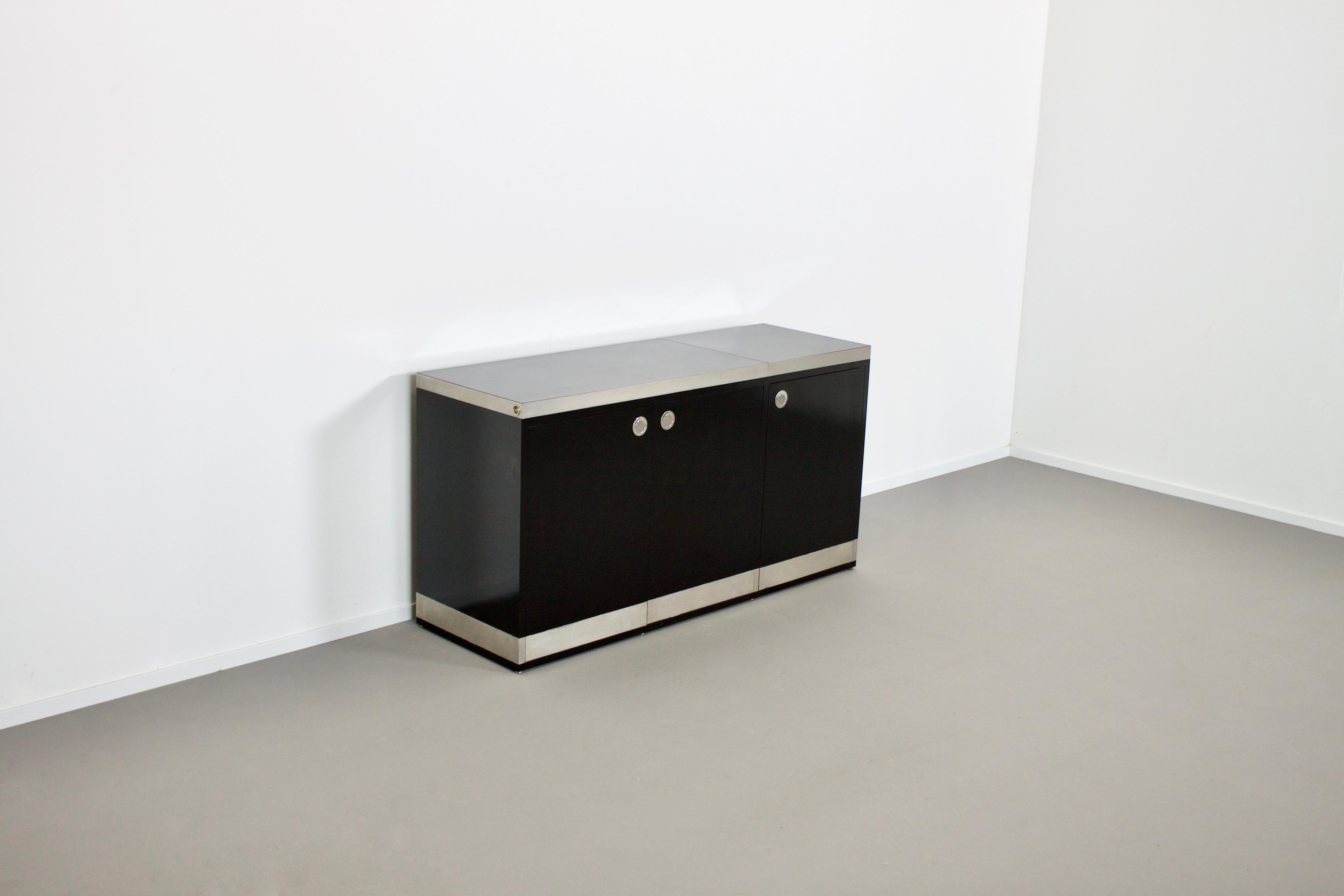 Italian Stunning Willy Rizzo Bar / Sideboard in Black and Stainless Steel, Italy, 1969