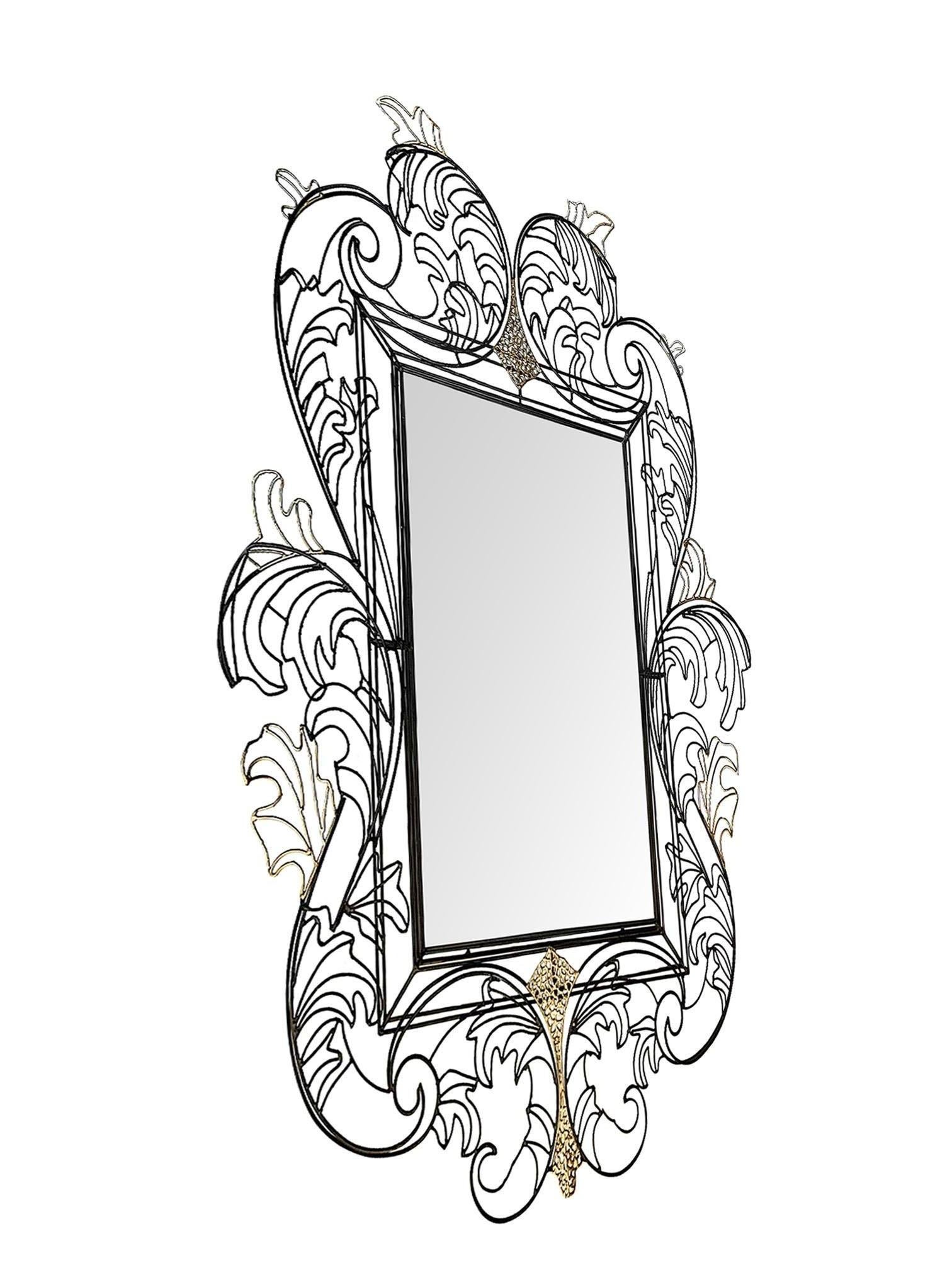 Stunning Wire Framed Mirror by Anacleto Spazzapan Finished in Black and Gold 1