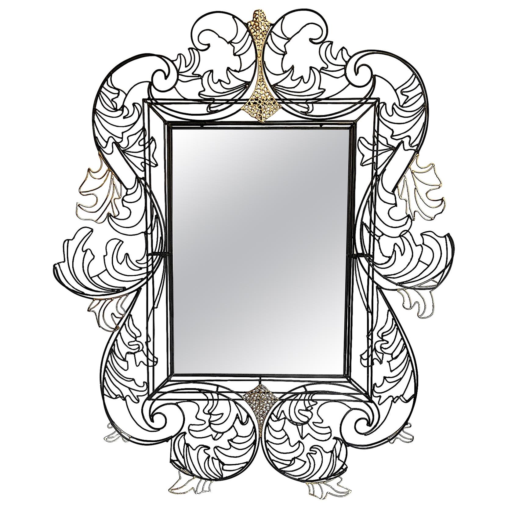 Stunning Wire Framed Mirror by Anacleto Spazzapan Finished in Black and Gold