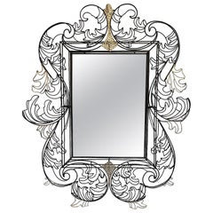 Atemberaubender drahtgerahmter Spiegel von Anacleto Spazzapan in Schwarz und Gold
