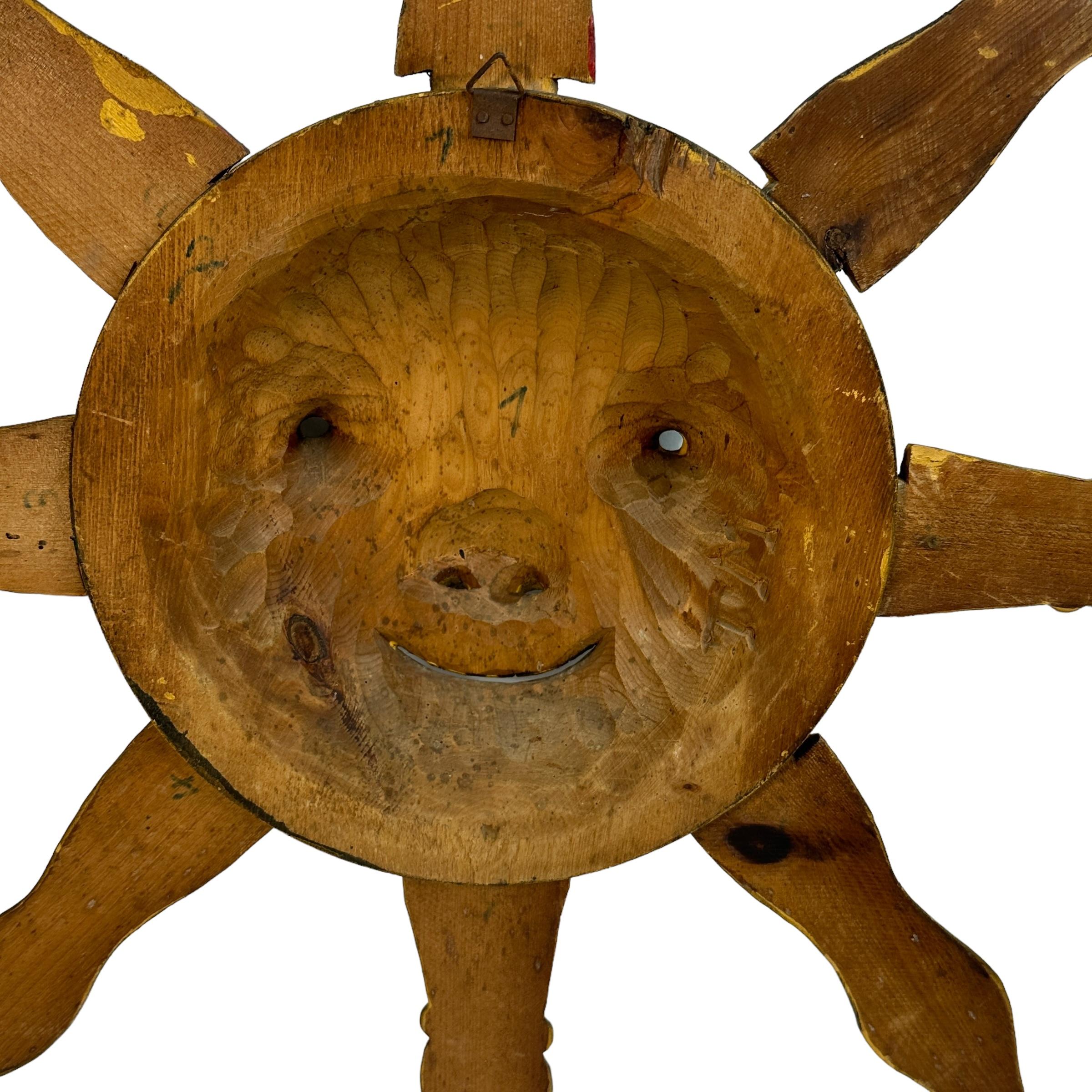 Stunning Wood Carved Sun Face Sunburst Wall Sculpture Decoration 1930s For Sale 3