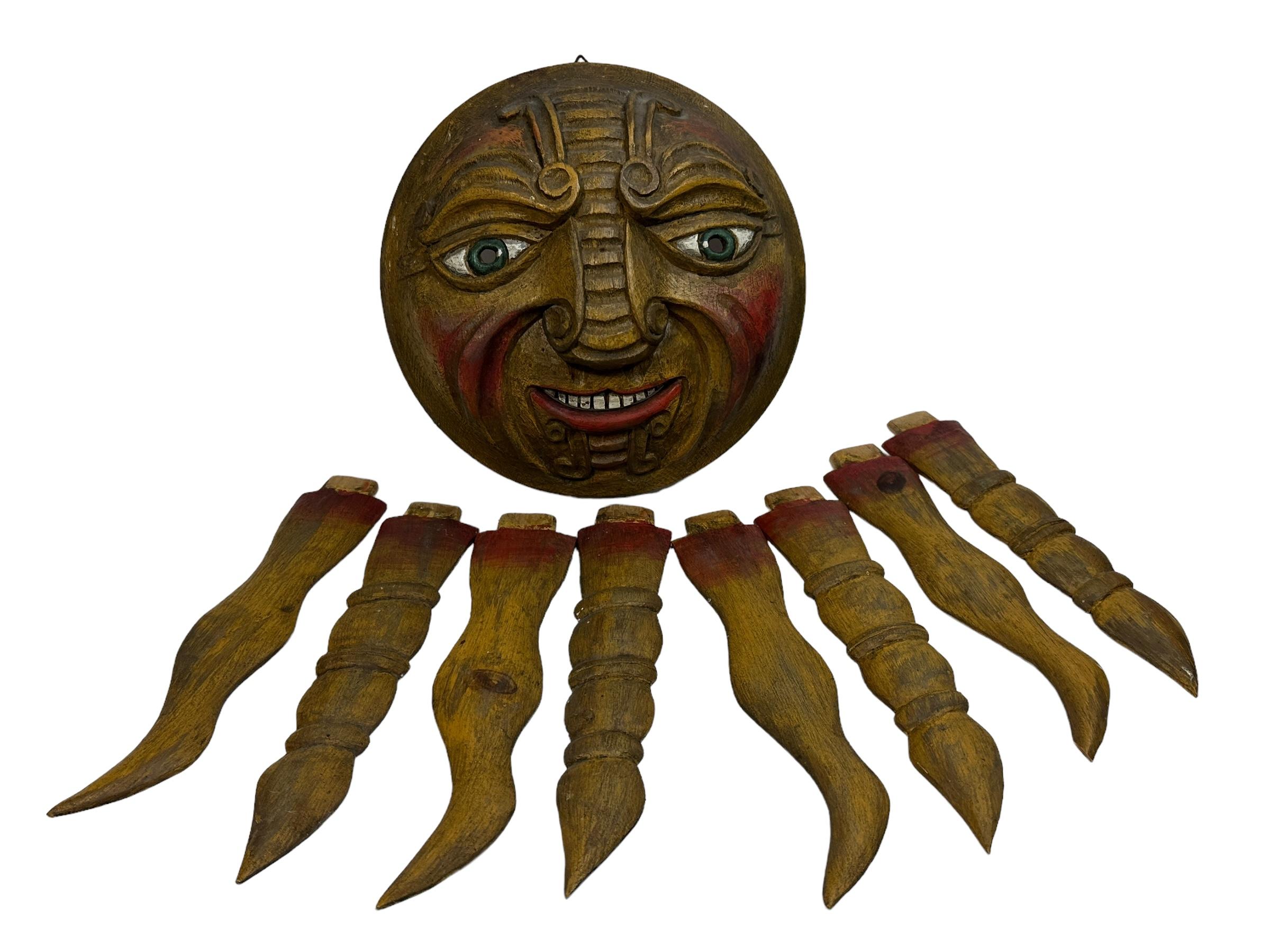 Stunning Wood Carved Sun Face Sunburst Wall Sculpture Decoration 1930s For Sale 5