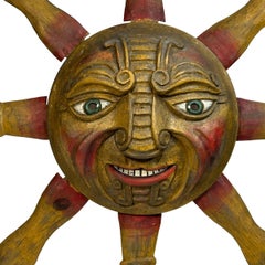 Stunning Wood Carved Sun Face Sunburst Wall Sculpture Decoration 1930s