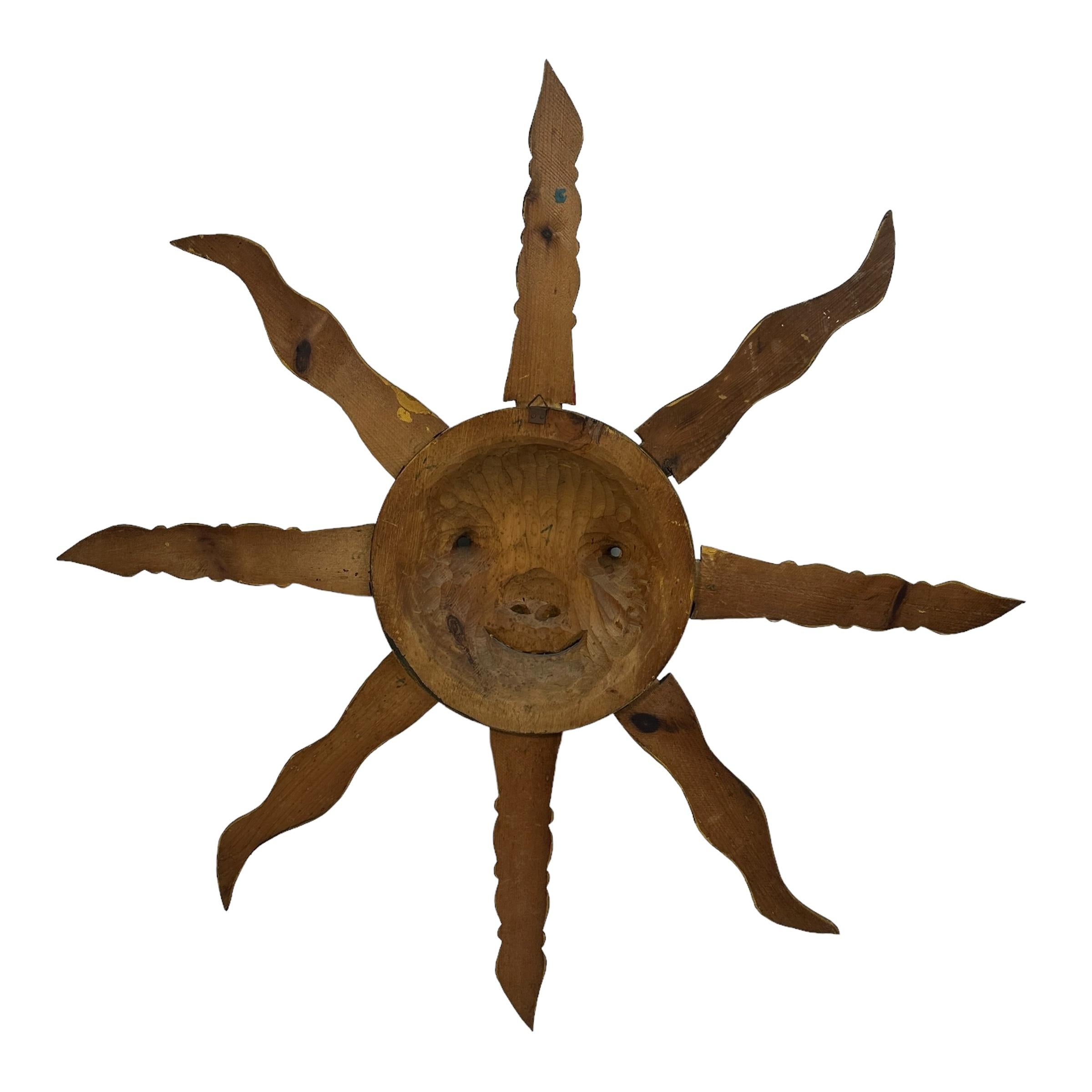 Stunning Wood Carved Sun Face Sunburst Wall Sculpture Decoration 1930s For Sale 2