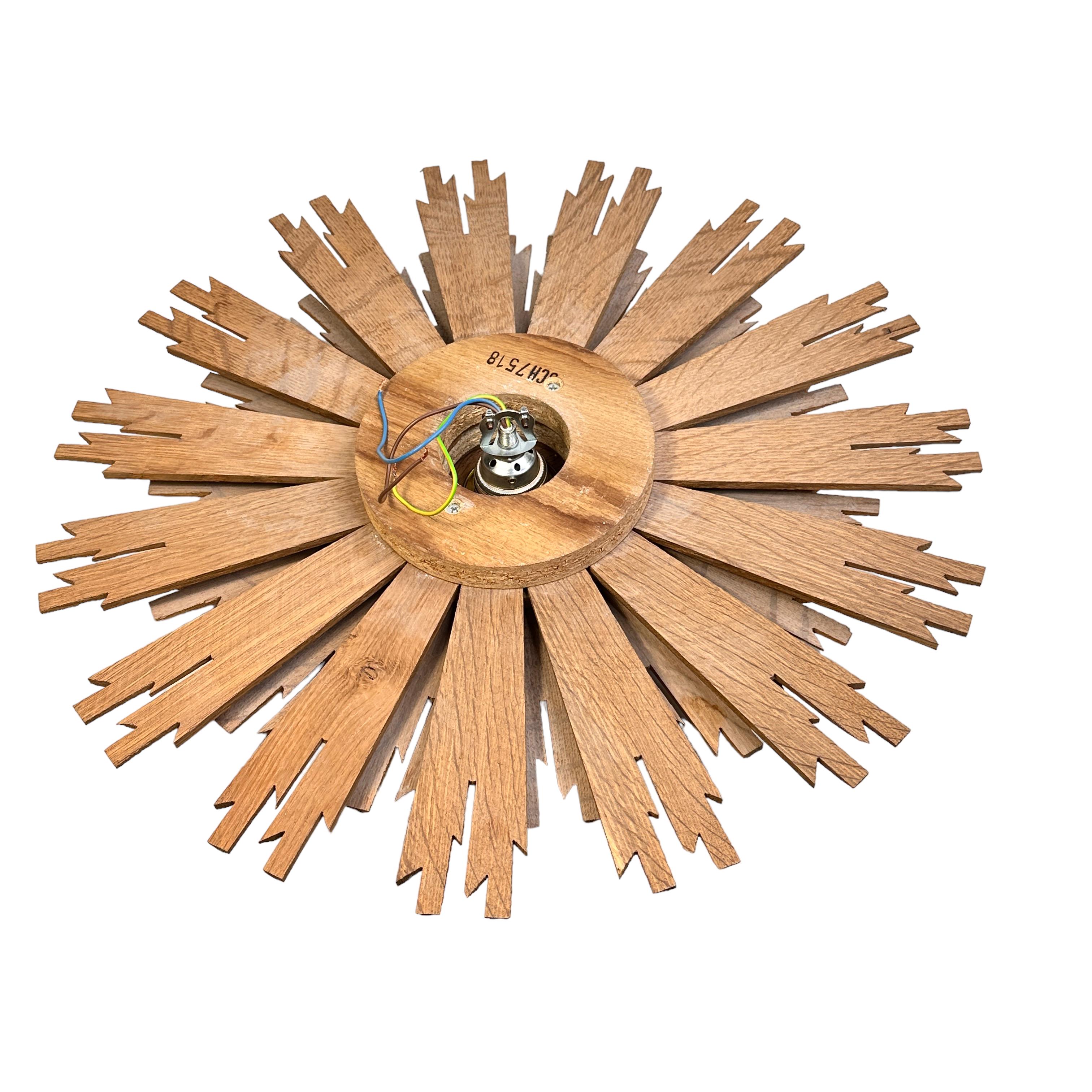 Stunning Wooden Starburst Sunburst Flush Mount Ceiling Light Fixture, 1960s 1