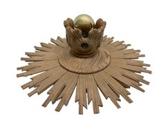 Stunning Wooden Starburst Sunburst Flush Mount Ceiling Light Fixture, 1960s