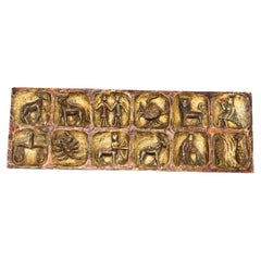 Stunning Wooden Zodiac Wall Plaque Relief Brutalist Midcentury, German, 1970s