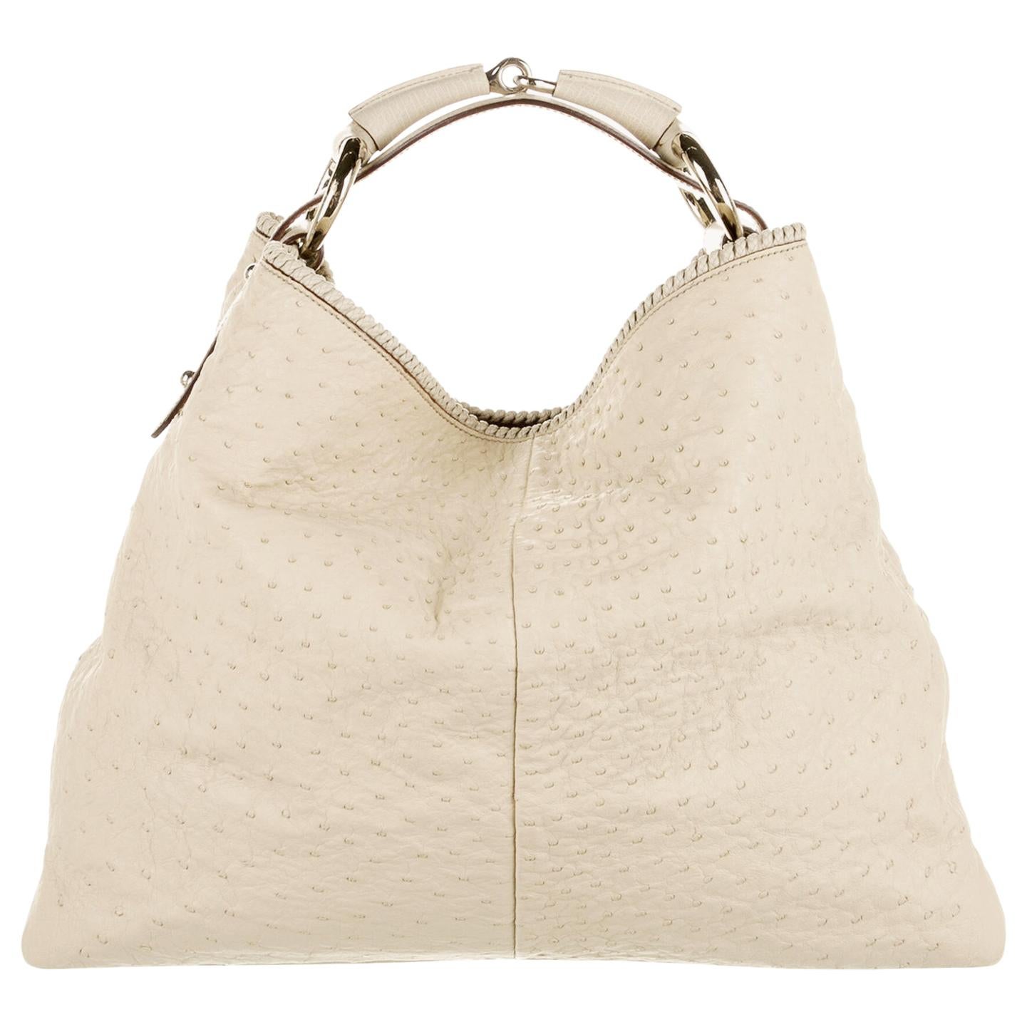 NEW Gucci XL Ostrich Horsebit Detail Hobo Shoulder Bag