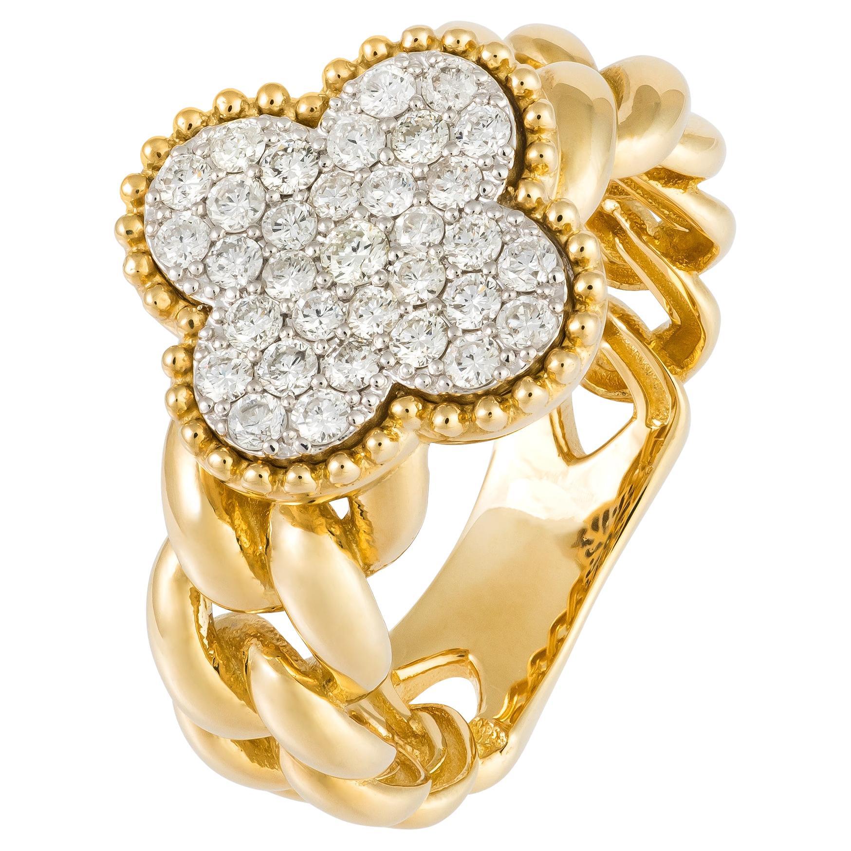 Stunning Yellow 18K Gold White Diamond Ring For Her