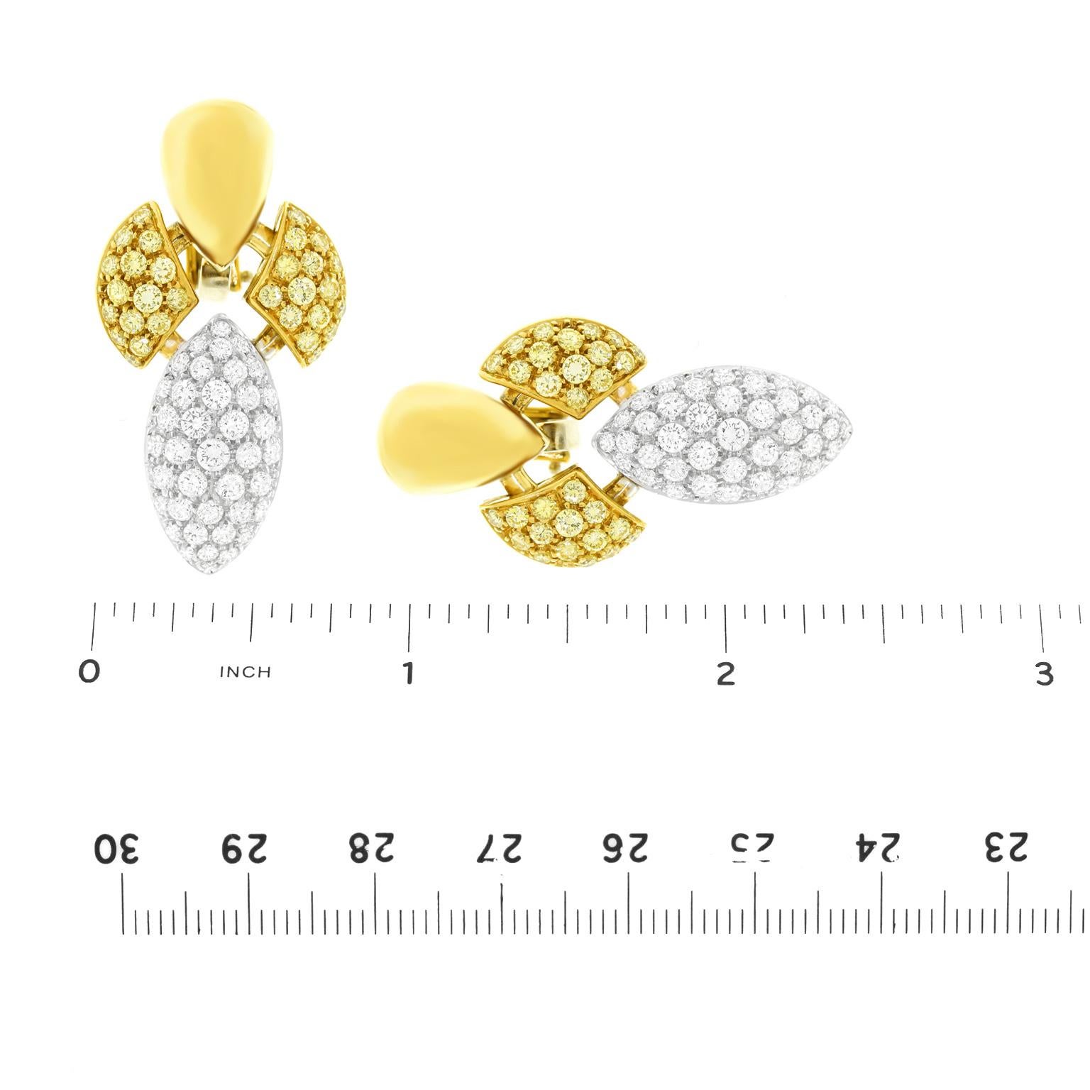 Stunning Yellow and White Diamond Set Gold Fleur-de-lis Earrings 1