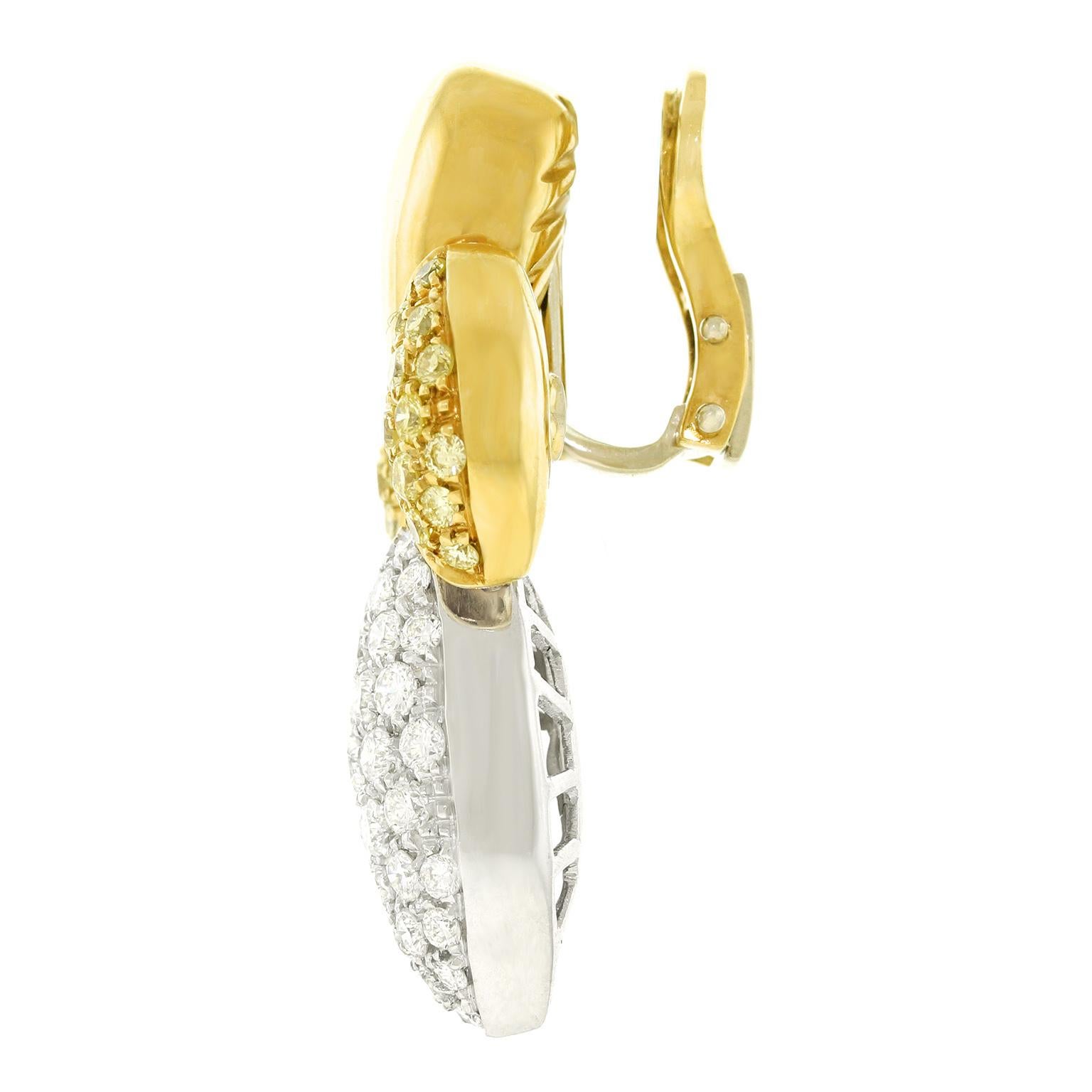 Stunning Yellow and White Diamond Set Gold Fleur-de-lis Earrings 2