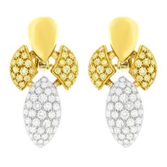 Vintage Stunning Yellow and White Diamond Set Gold Fleur-de-lis Earrings