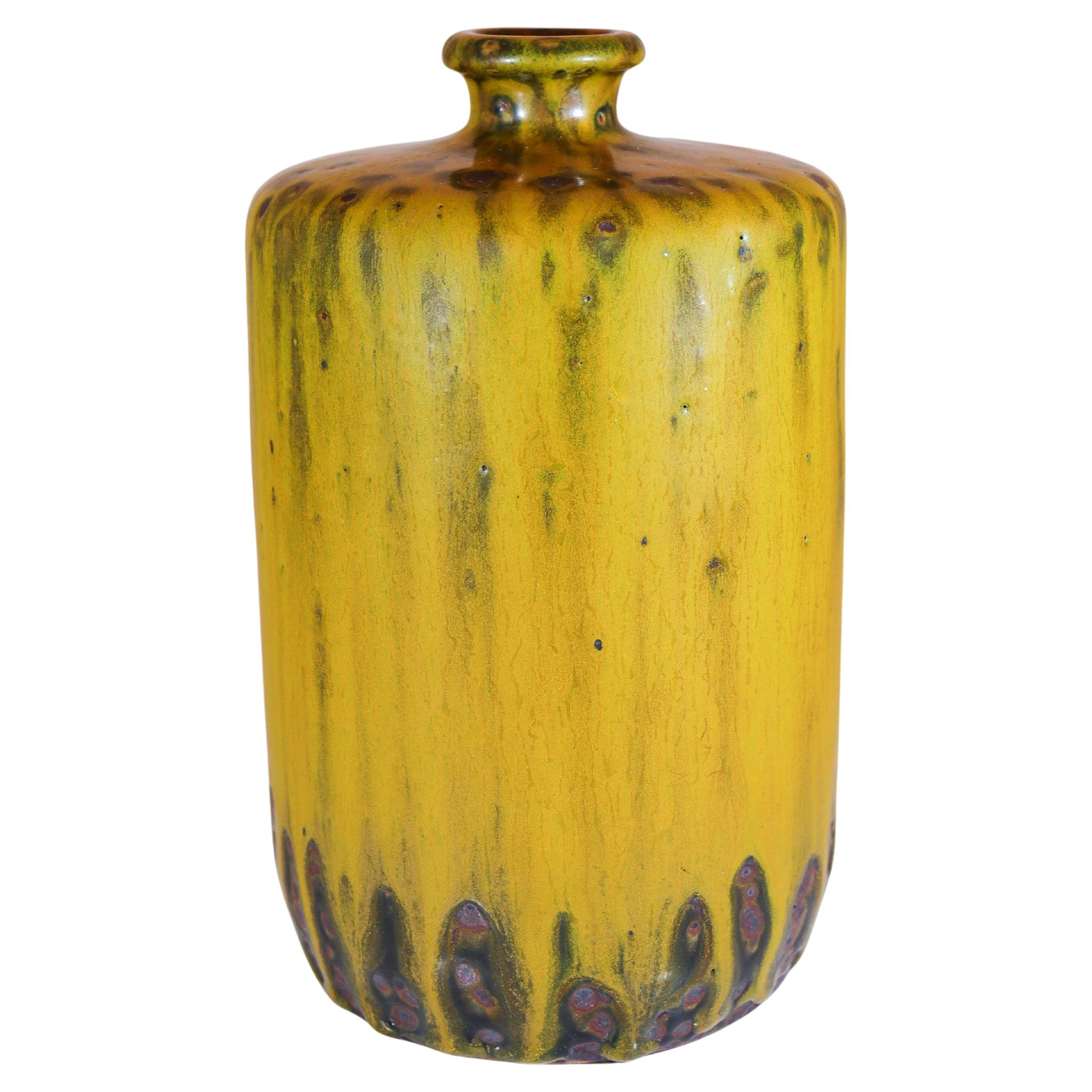 Stunning Yellow Stoneware Vase - Claes Thell, Höganäs Sweden - 1982
