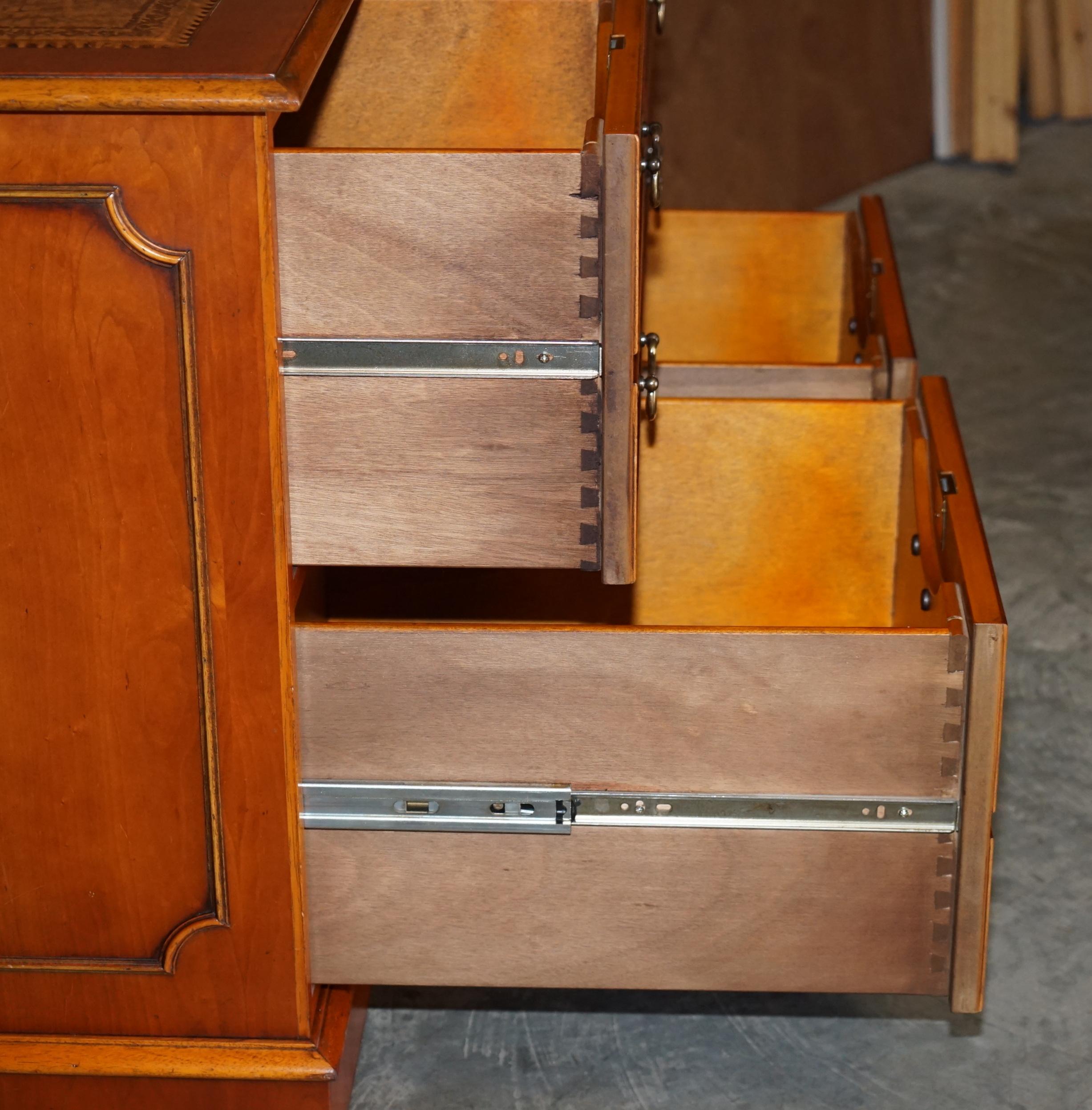 Stunning Yew Wood Brown Leather Double Filing Cabinet for at Home Office Study 9