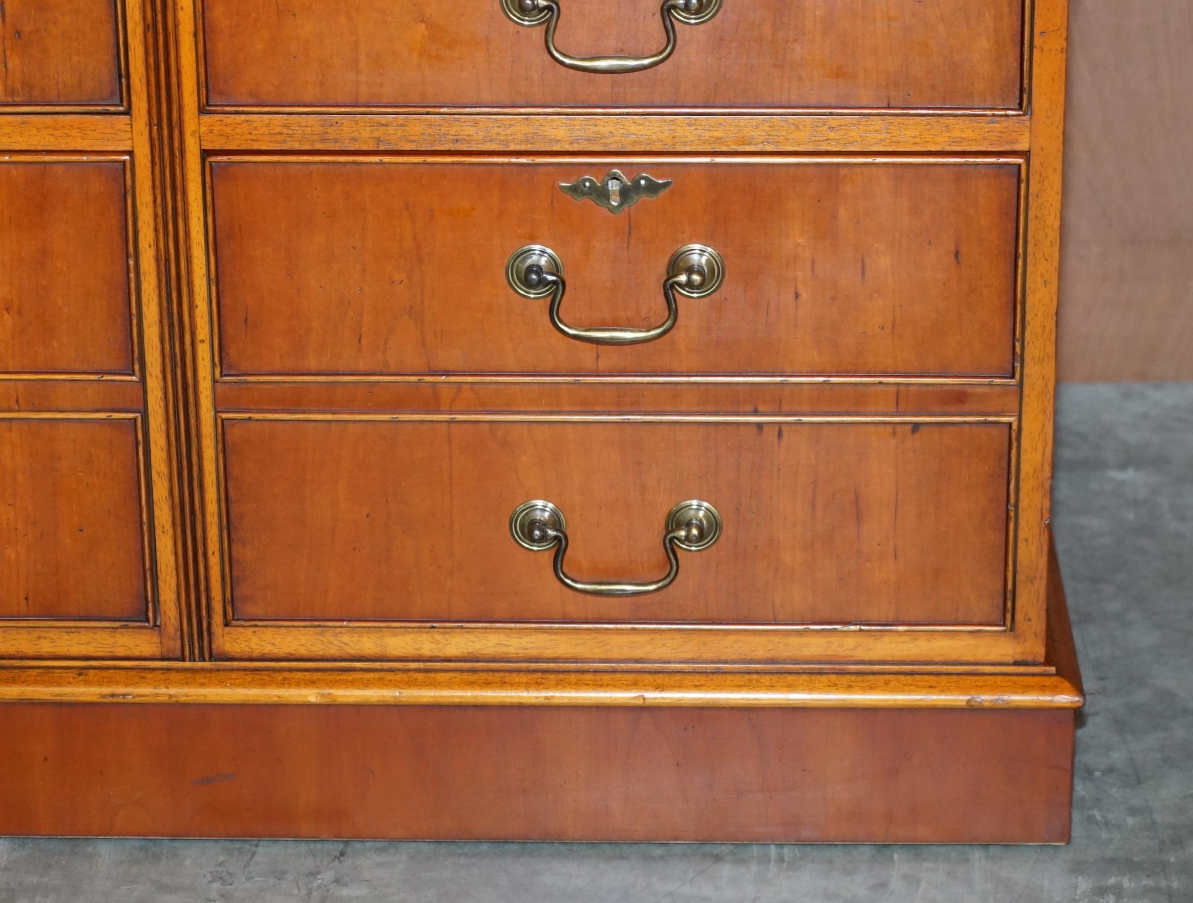 20th Century Stunning Yew Wood Brown Leather Double Filing Cabinet for at Home Office Study