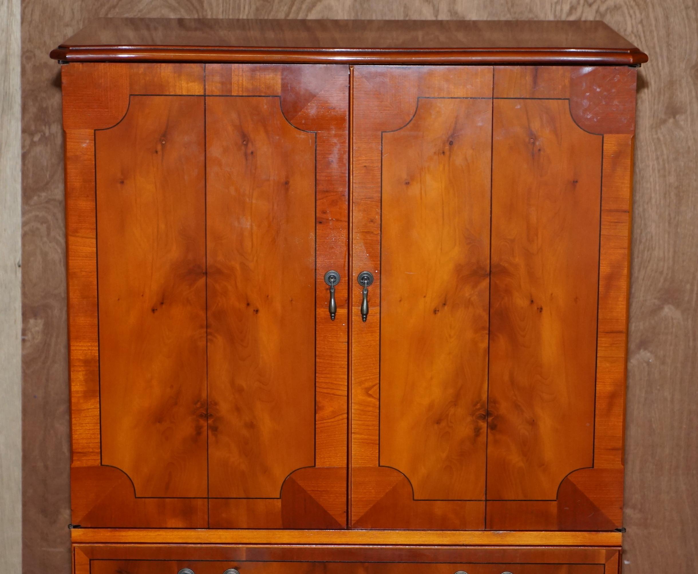 Hand-Crafted Stunning Yew Wood TV Media Cupboard Designed to House Television & Sky Boxes For Sale