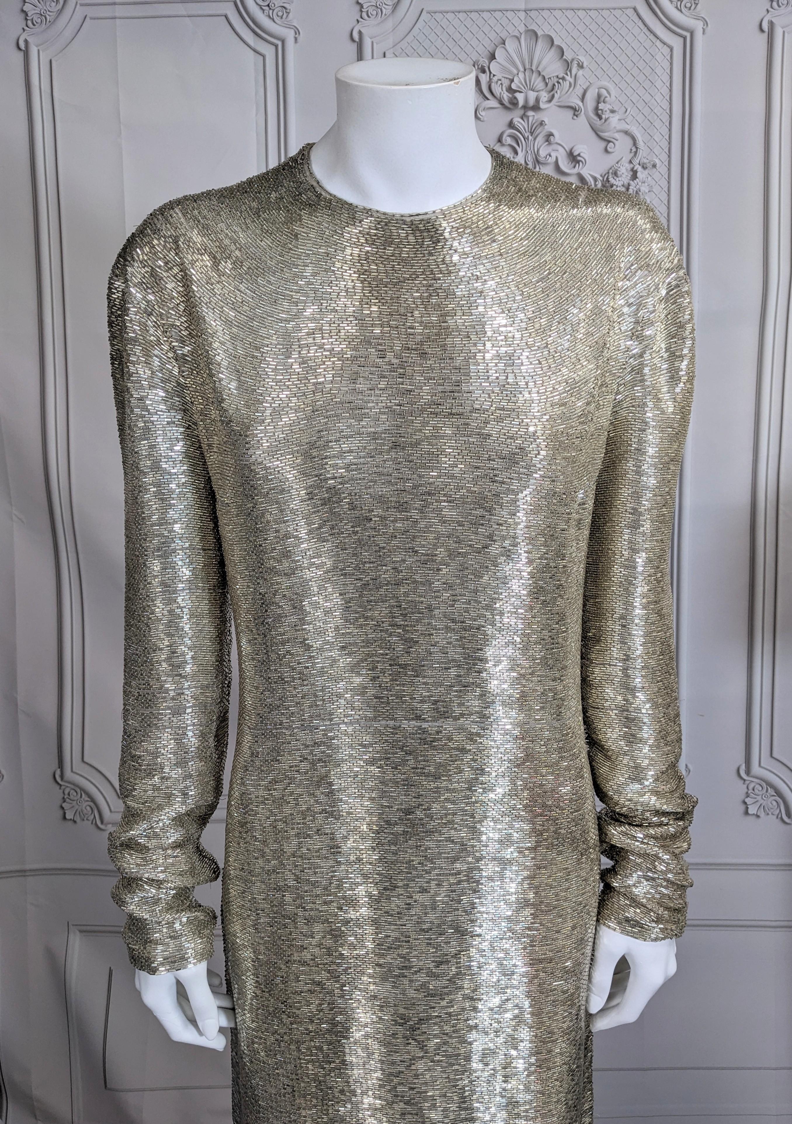 Gray Stunning Yves Saint Laurent by Alber Elbaz Bugle Beaded Sheath, F/W 2000 For Sale