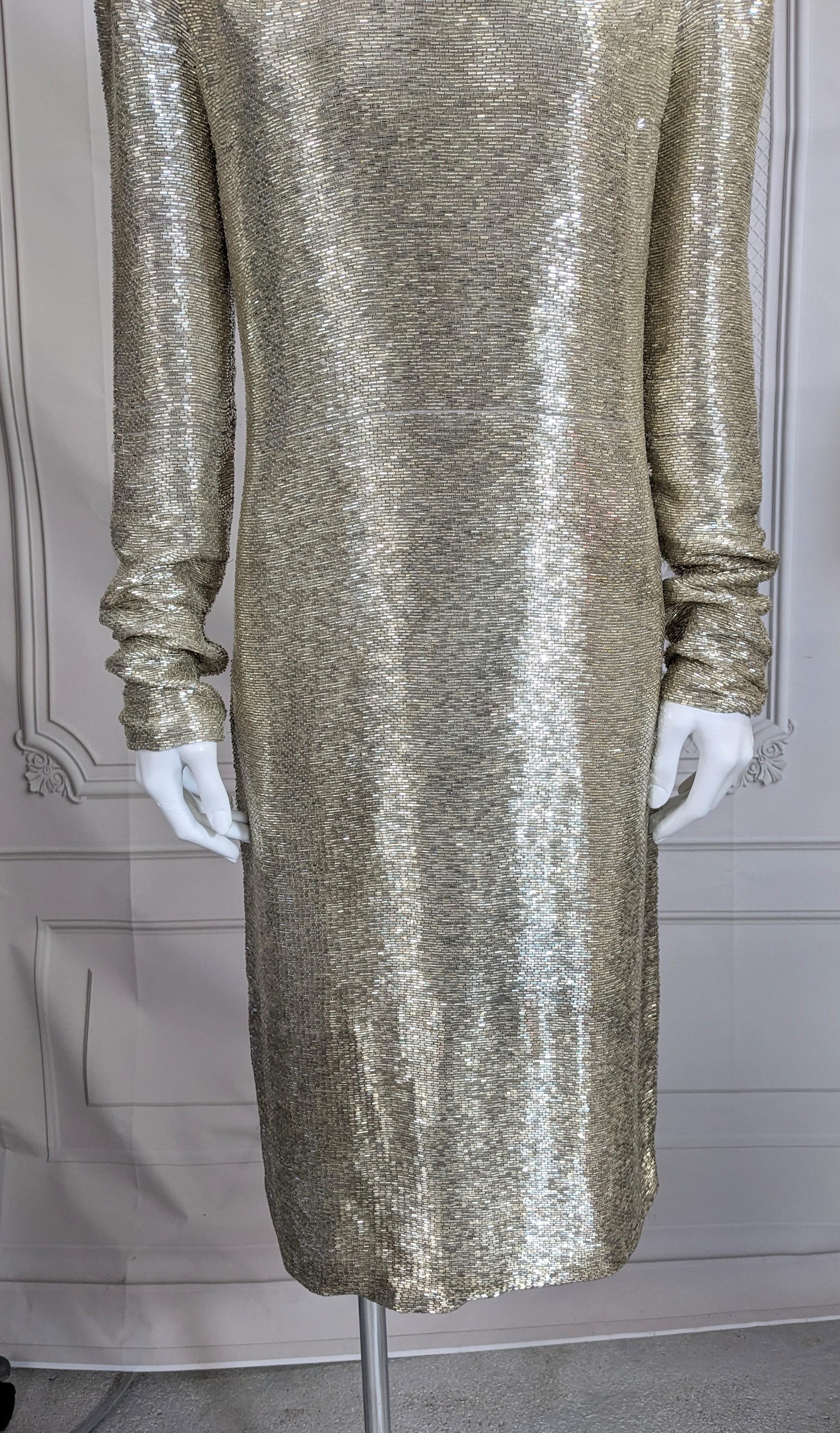 Stunning Yves Saint Laurent by Alber Elbaz Bugle Beaded Sheath, F/W 2000 In Good Condition For Sale In New York, NY