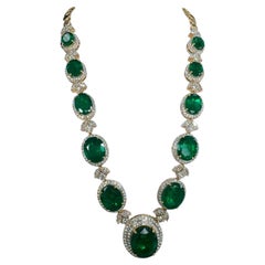 Zambian Emerald and Diamond Necklace in 18k yellow gold