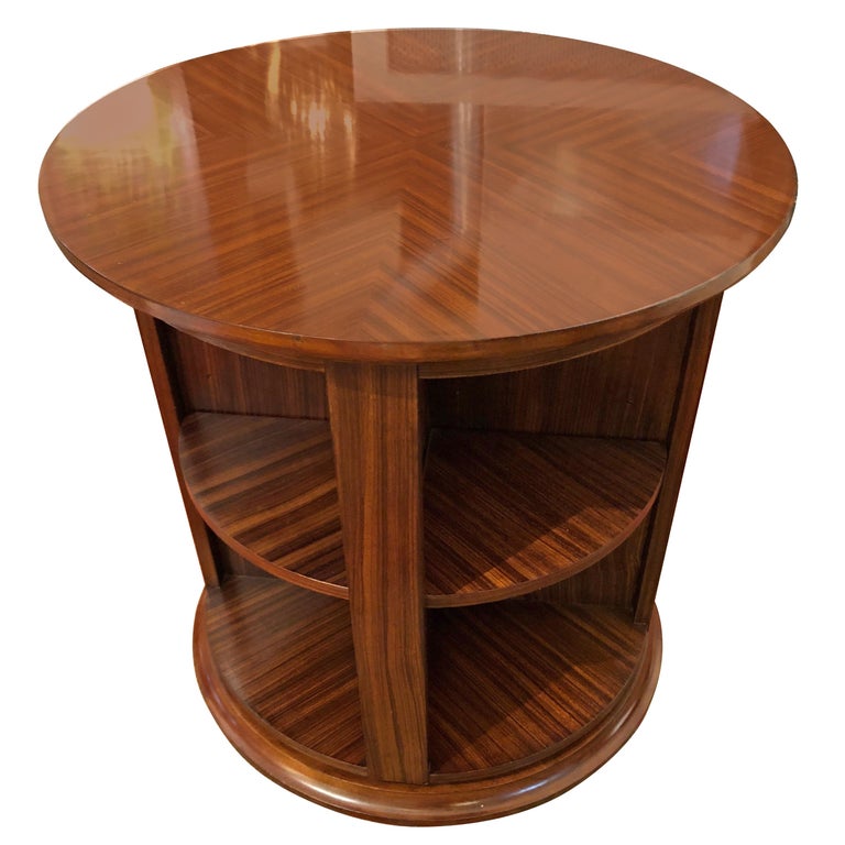 Stunning Zebrawood Rotating Library, Round Bookcase End Table