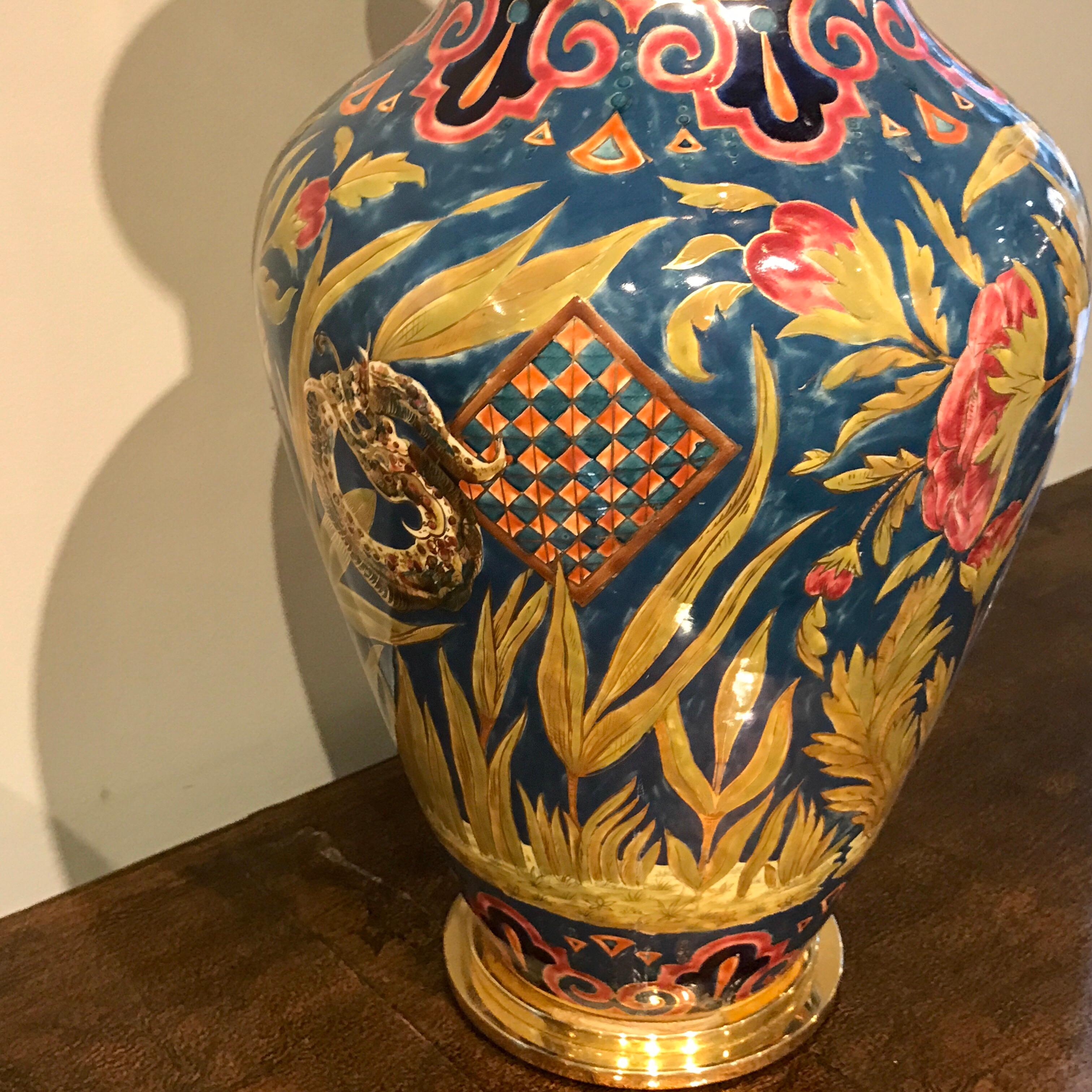 Stunning Zsolnay Porcelain Floral Vase, Now as a Lamp For Sale 3