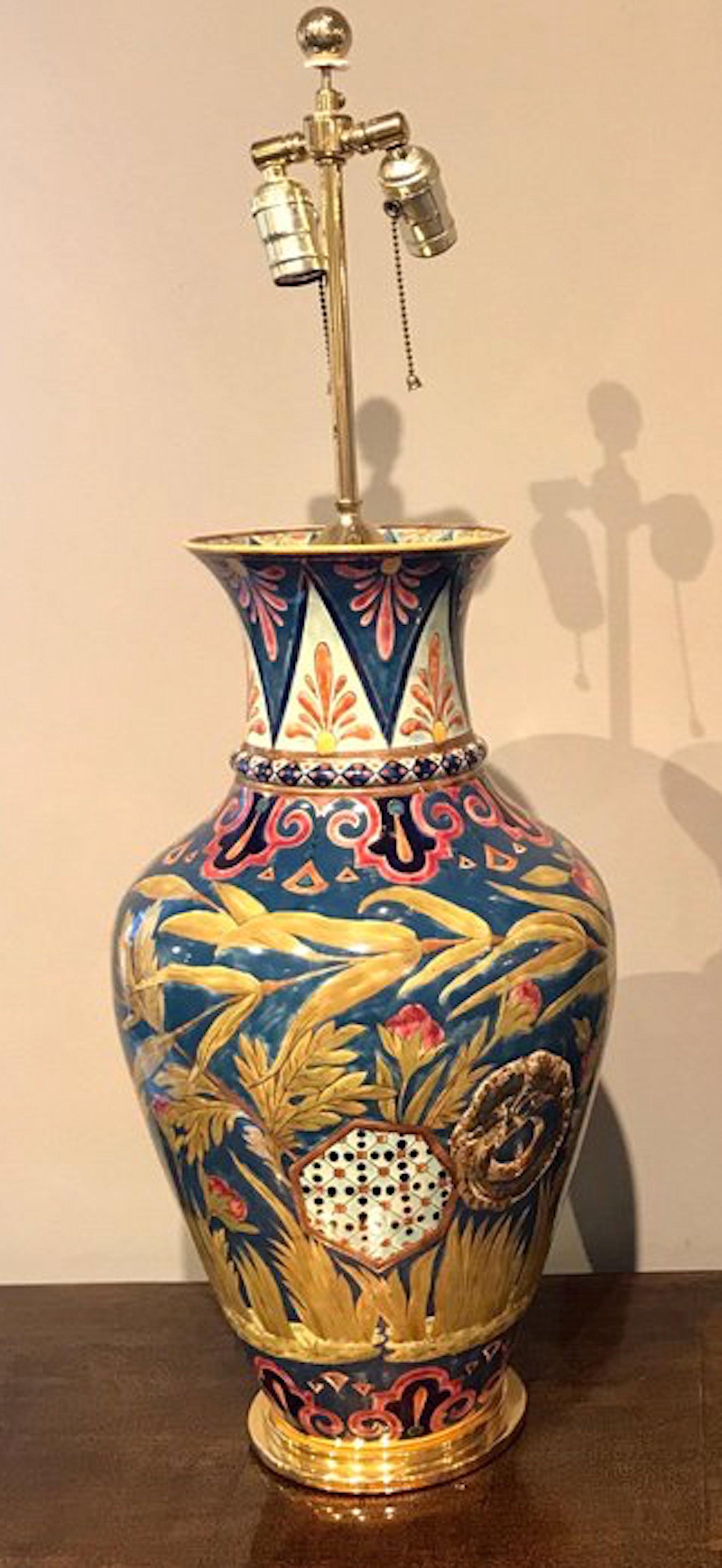 Hungarian Stunning Zsolnay Porcelain Floral Vase, Now as a Lamp For Sale