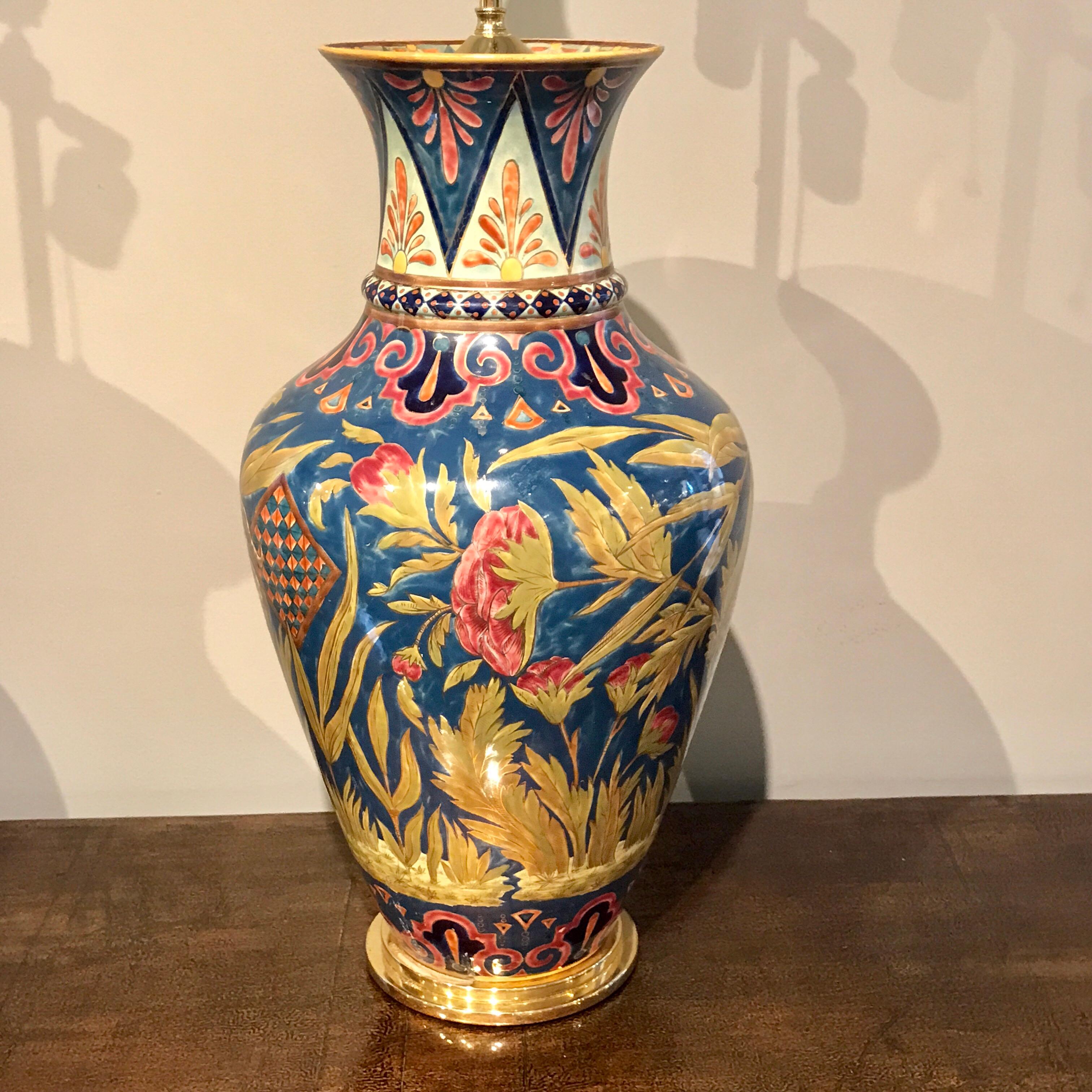 Stunning Zsolnay Porcelain Floral Vase, Now as a Lamp For Sale 1