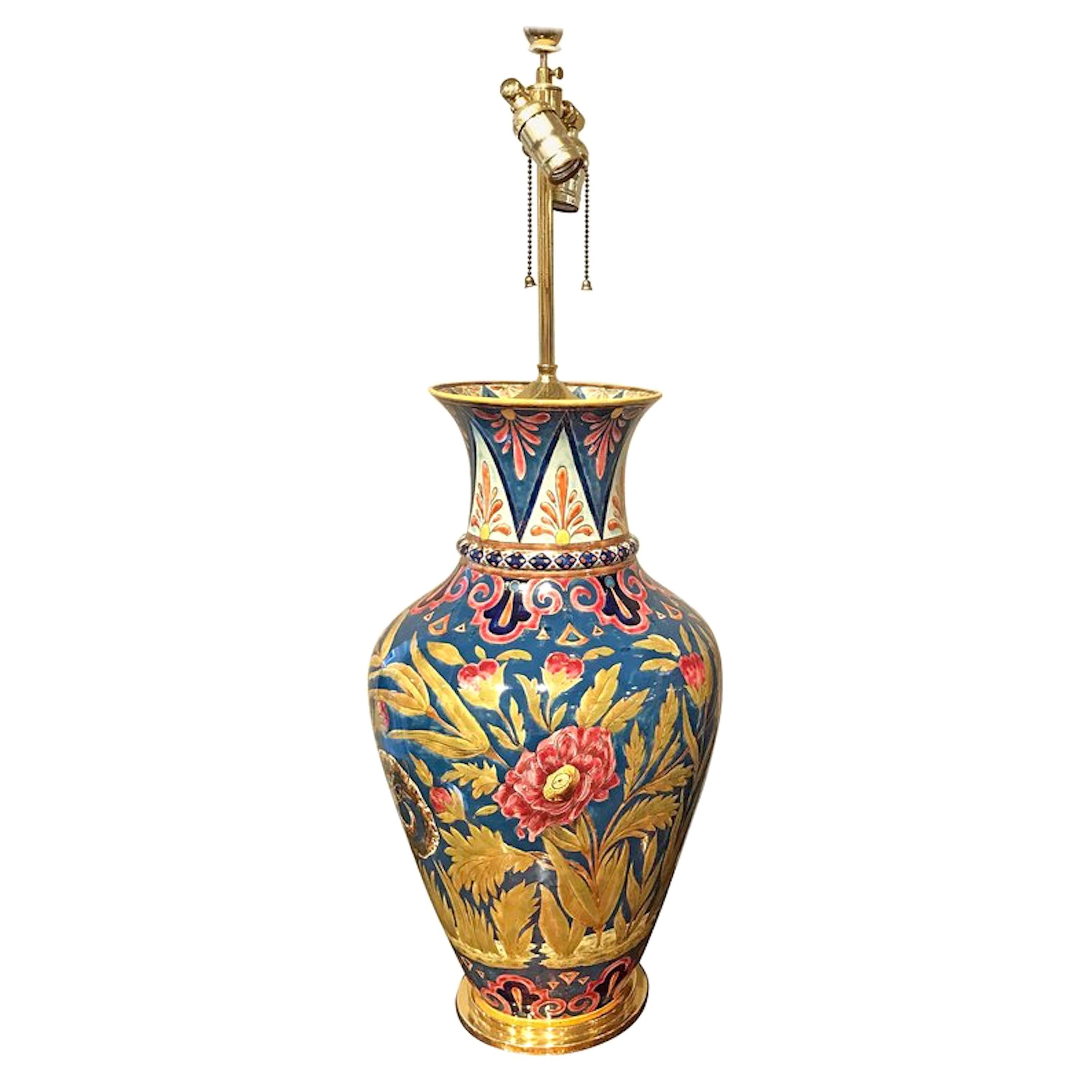 Stunning Zsolnay Porcelain Floral Vase, Now as a Lamp For Sale